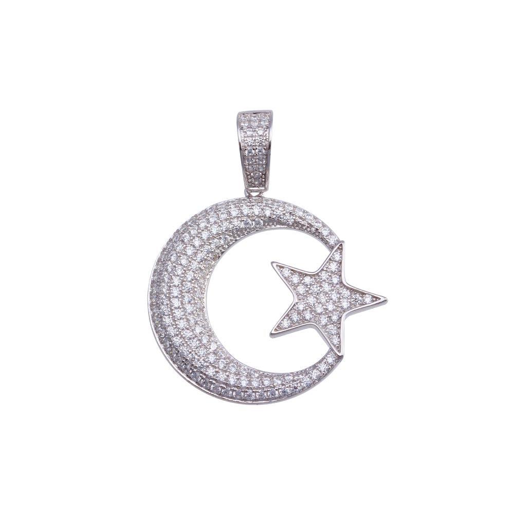 SILVER AND MOON PENDANT - PREMIUM CZ - STERLING SILVER