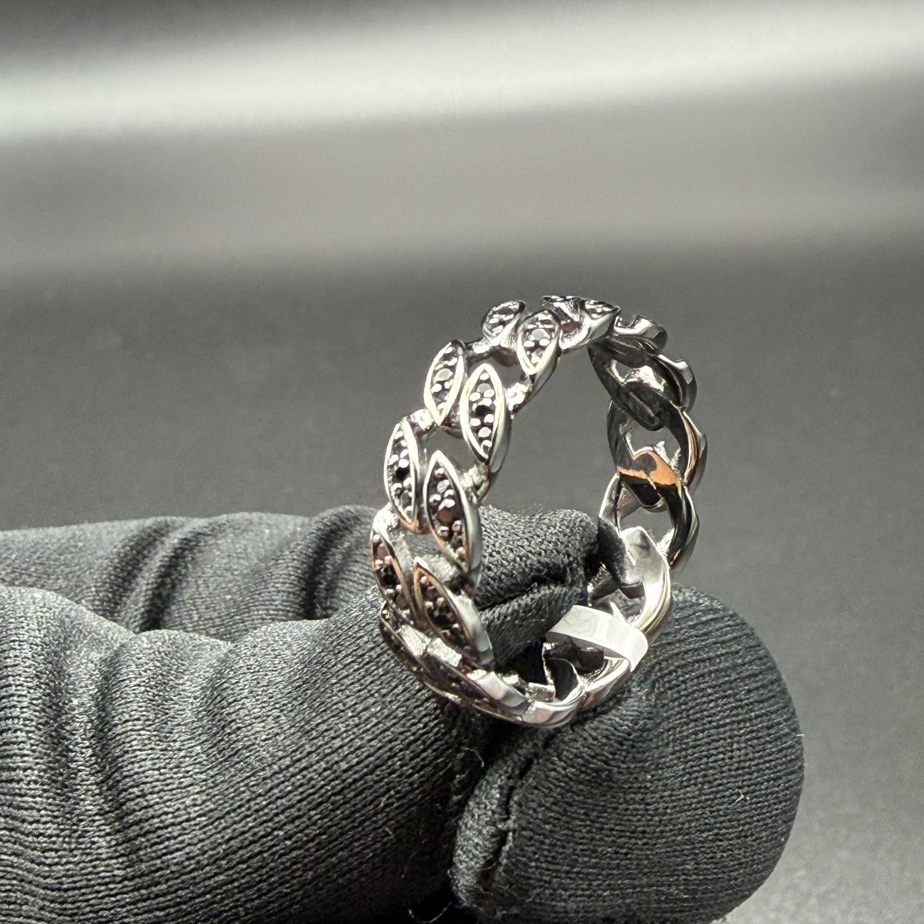 BLACK CURB RING - PREMIUM CZ - STERLING SILVER