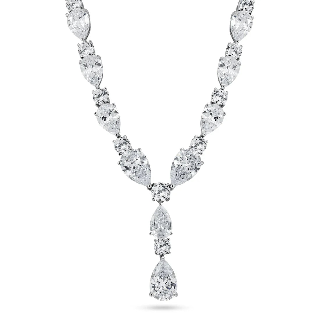 Prestige Teardrop Tennis Necklace – Premium CZ – Sterling Silver