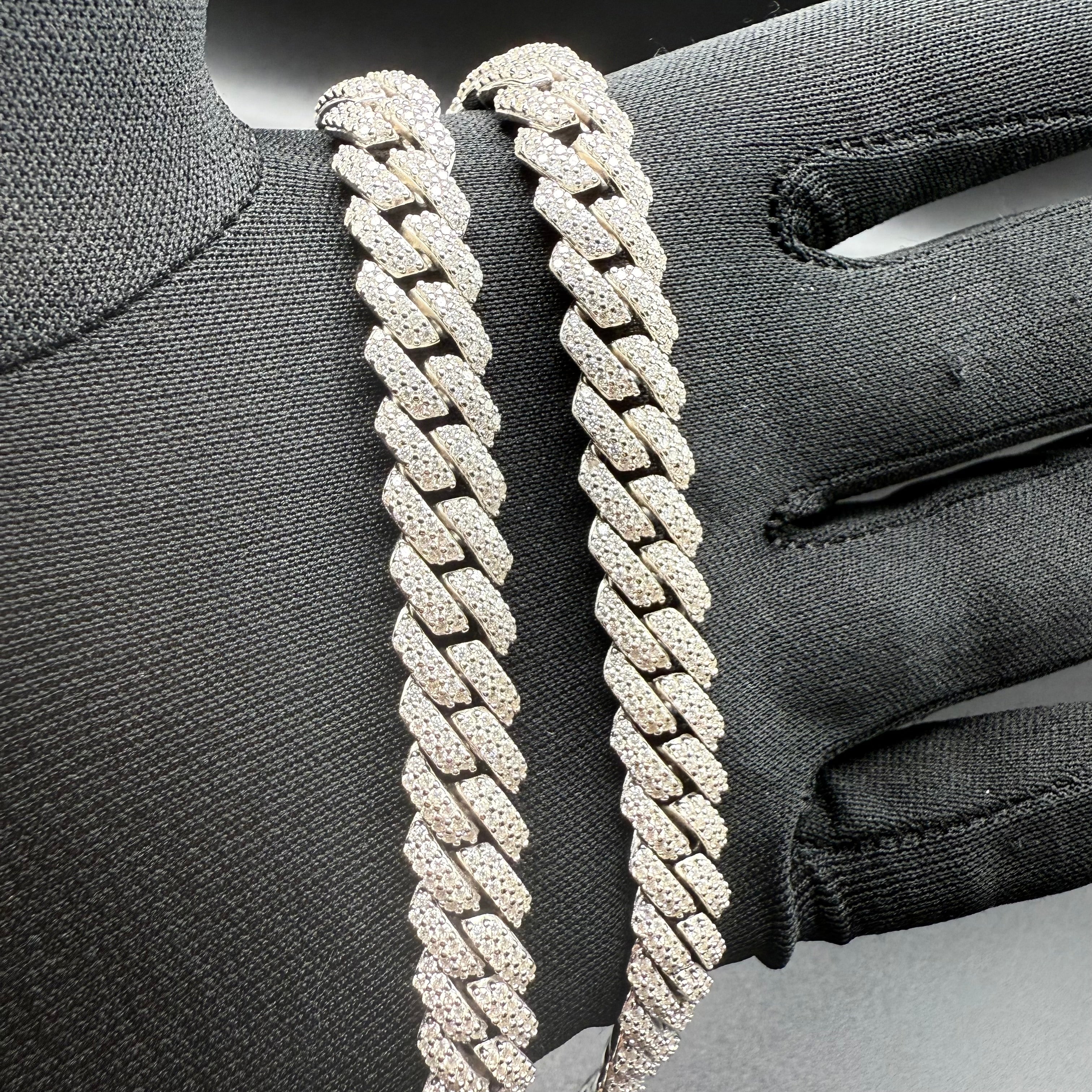 10MM Monaco Chain – Moissanite – Sterling Silver