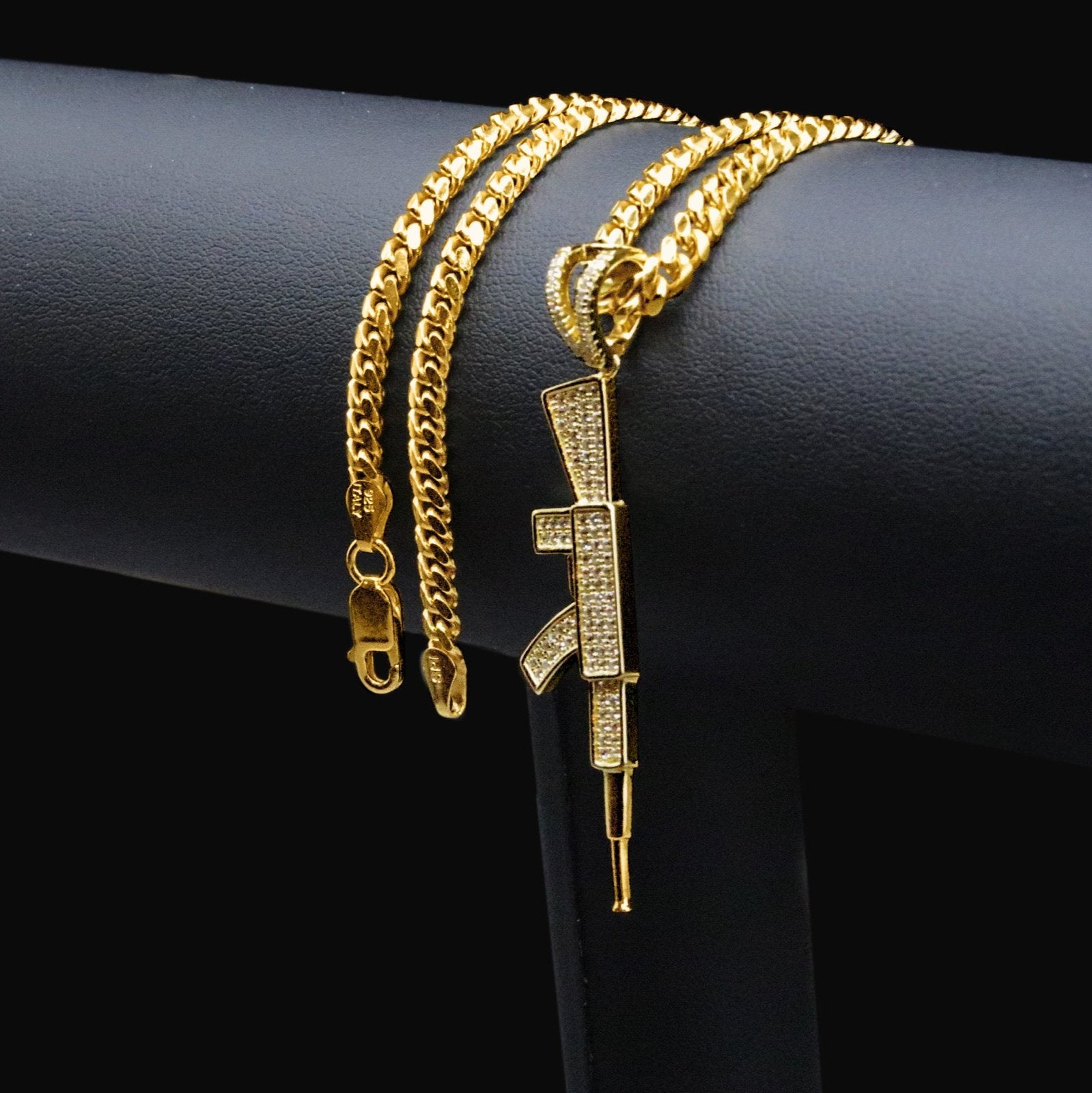 Iced Rifle Gun Pendant (Gold)