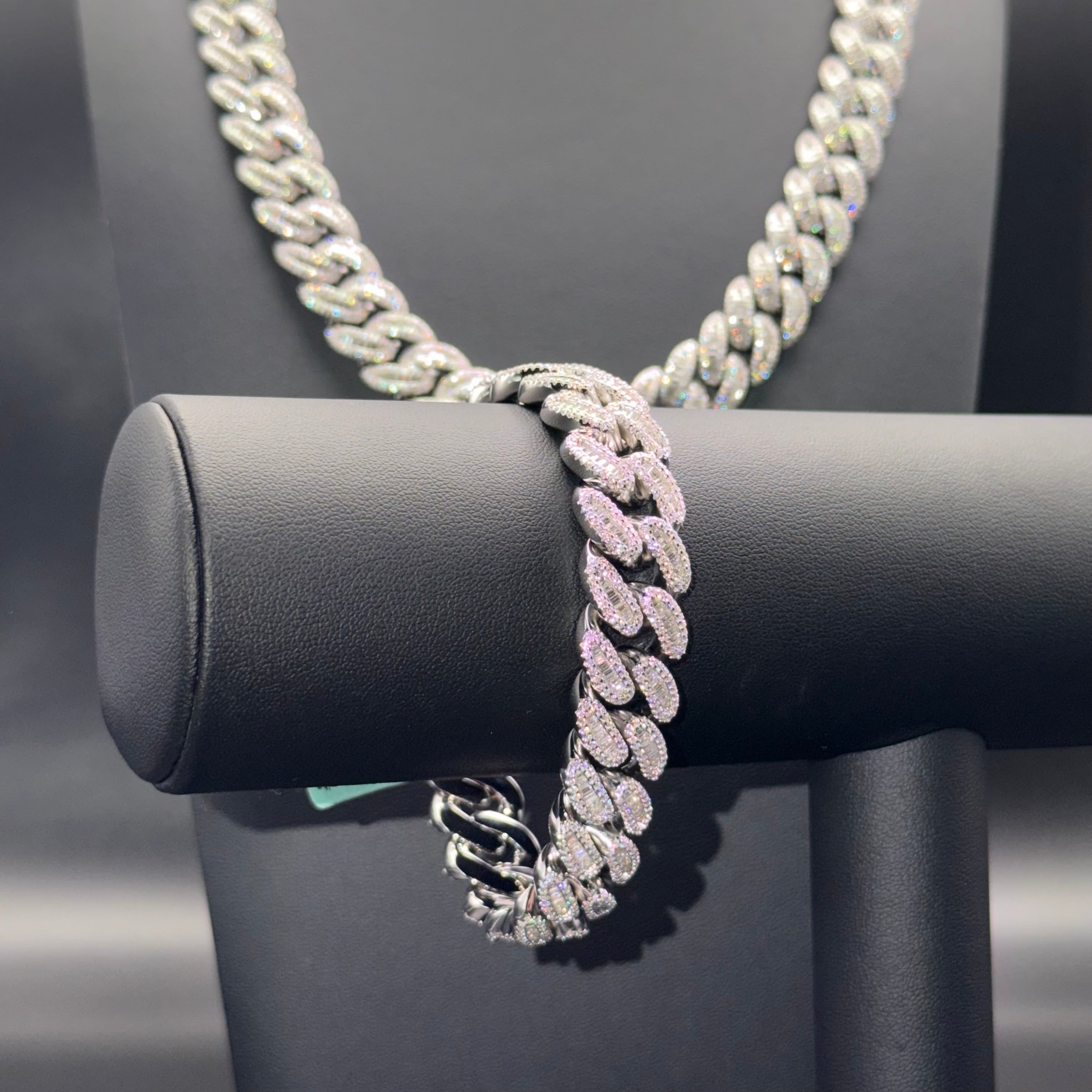 Prestige Baguette Cuban Chain and Bracelet – VVS Moissanite – Sterling Silver