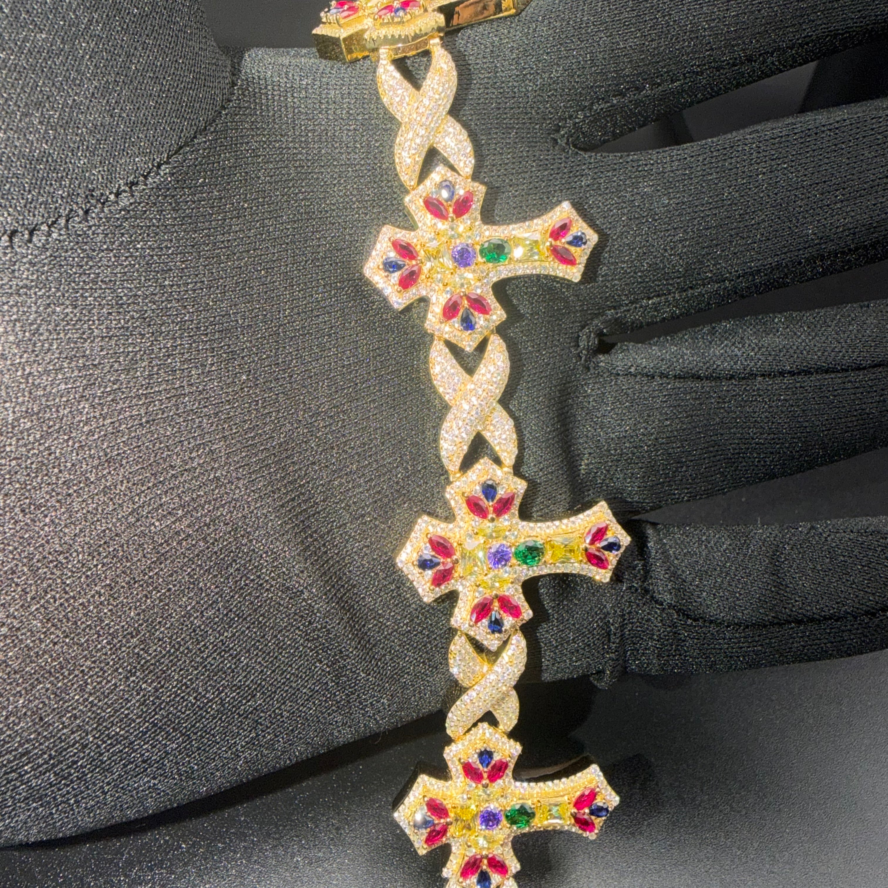 Prestige Designer Cross Bracelet – VVS Moissanite – Sterling Silver and Gold over 925