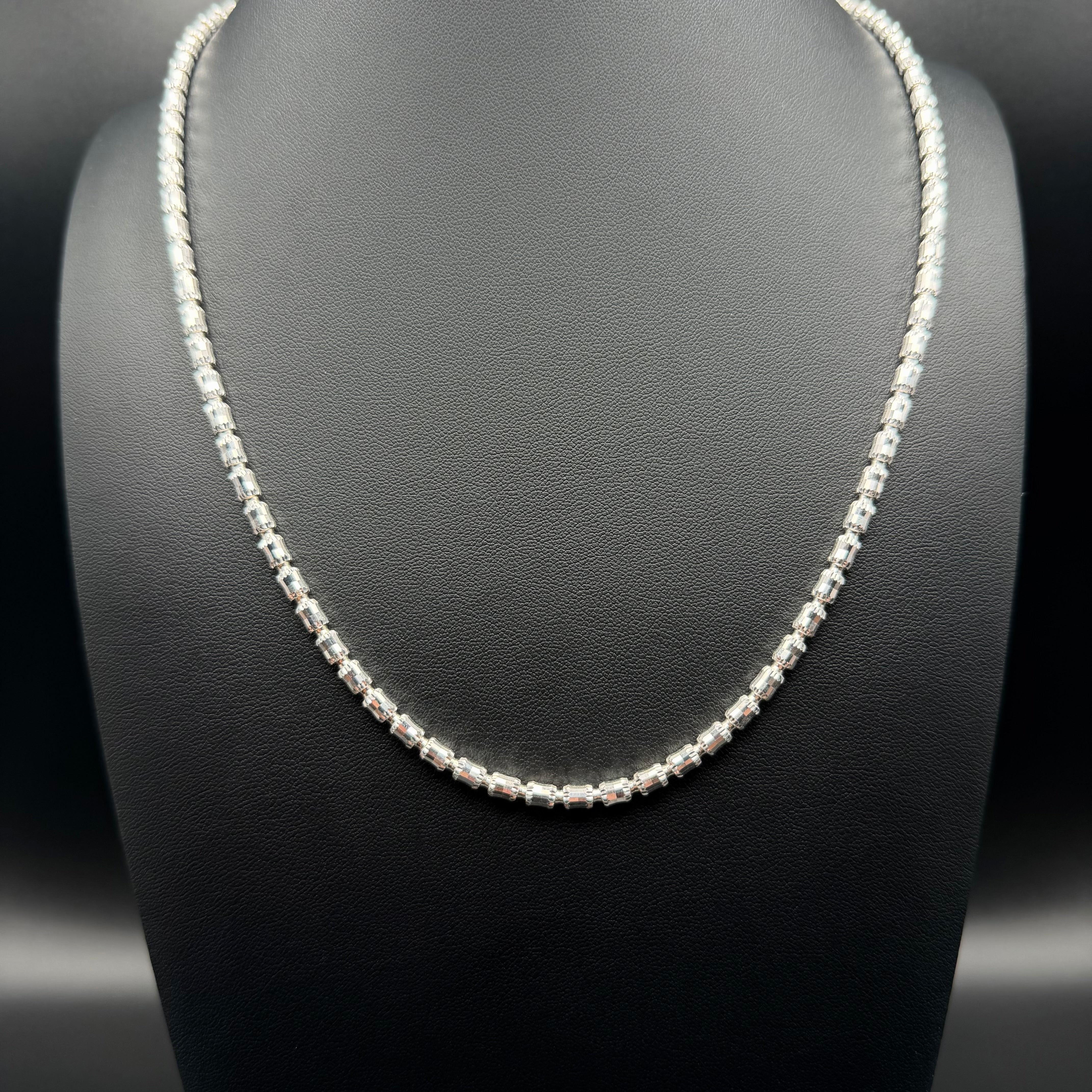 4MM BARREL CRYSTAL CHAIN  - STERLING SILVER