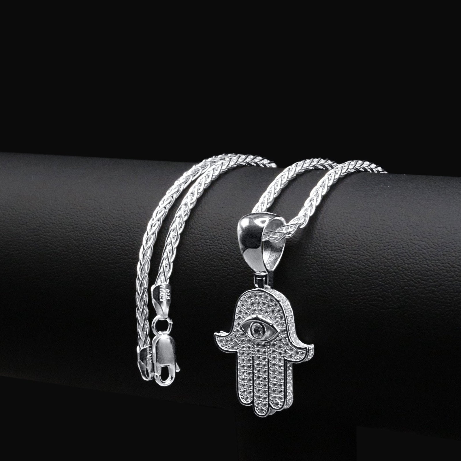 Iced Hamsa Pendant (Silver)