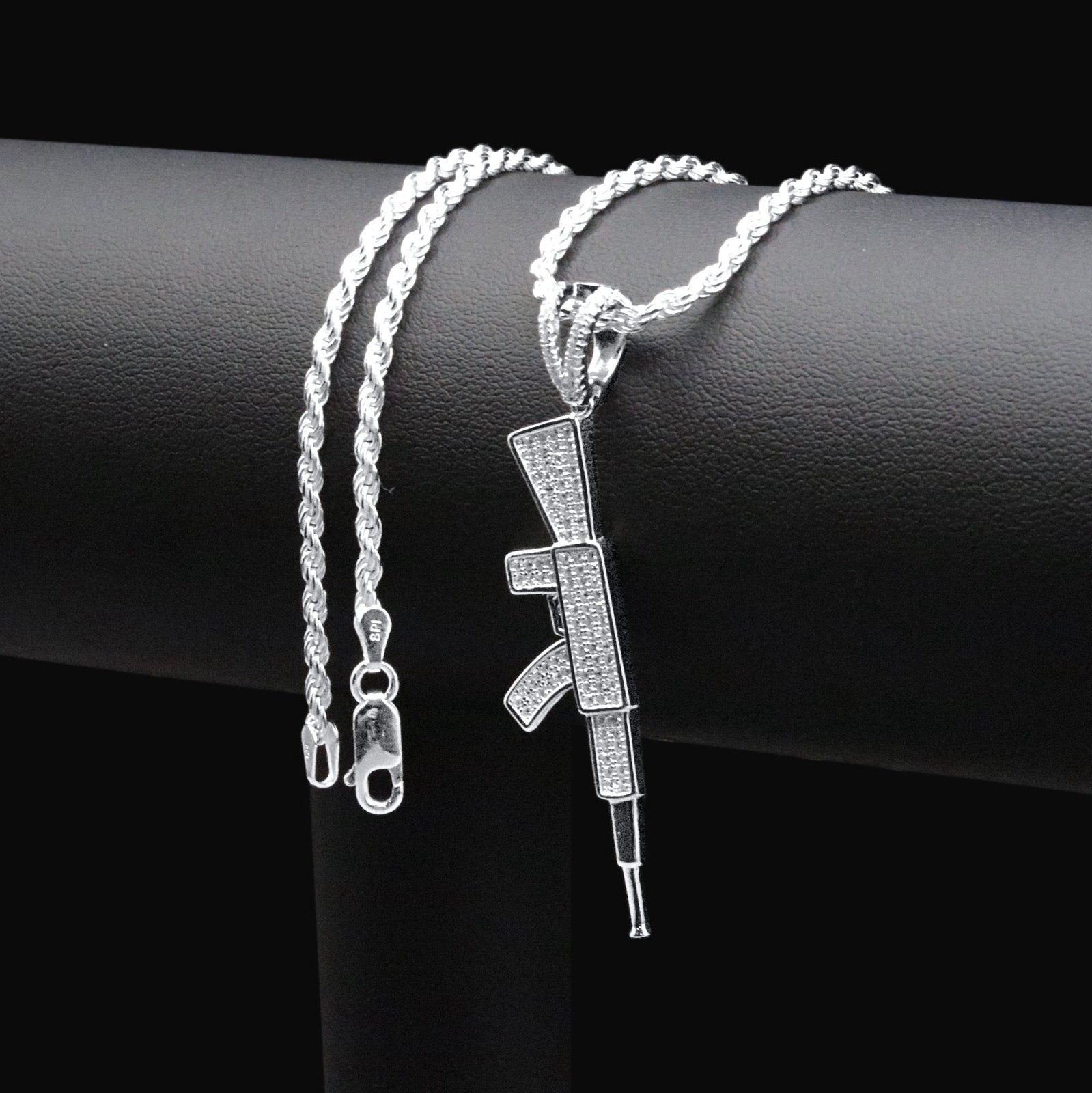 Iced Rifle Gun Pendant (Silver)