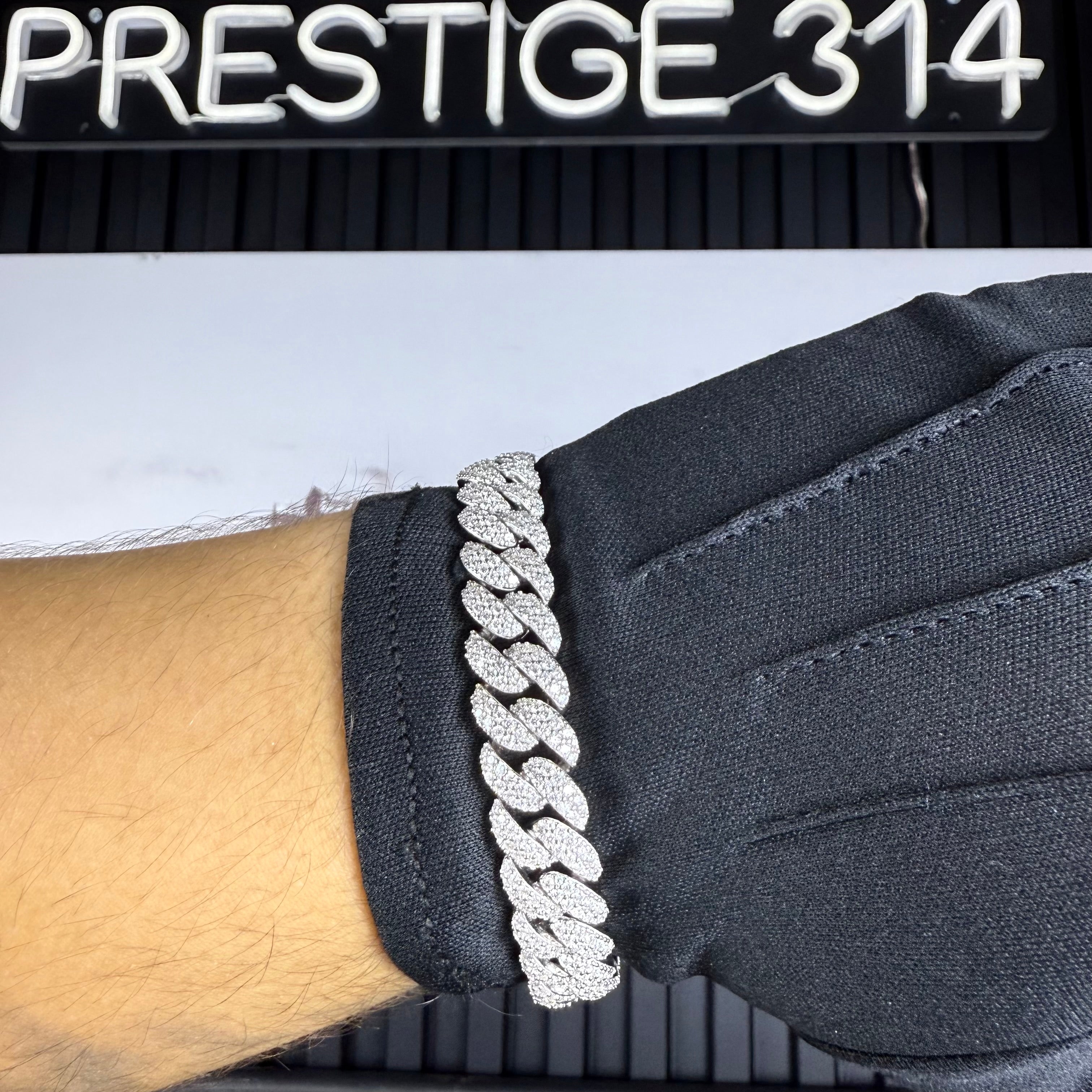 12MM Miami Cuban Bracelet – Moissanite – Sterling Silver