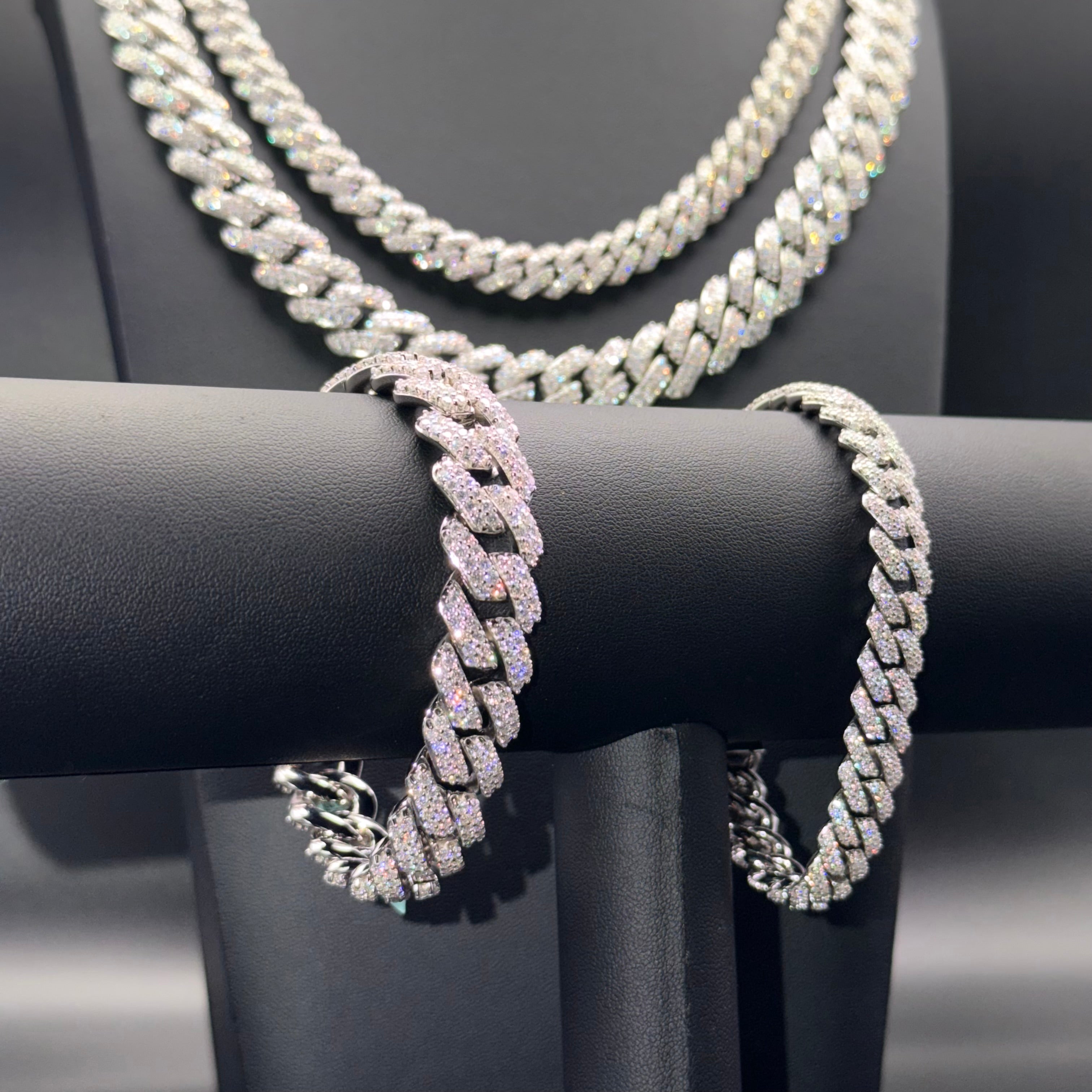 Prestige Monaco Chain and Bracelet – VVS Moissanite – Sterling Silver