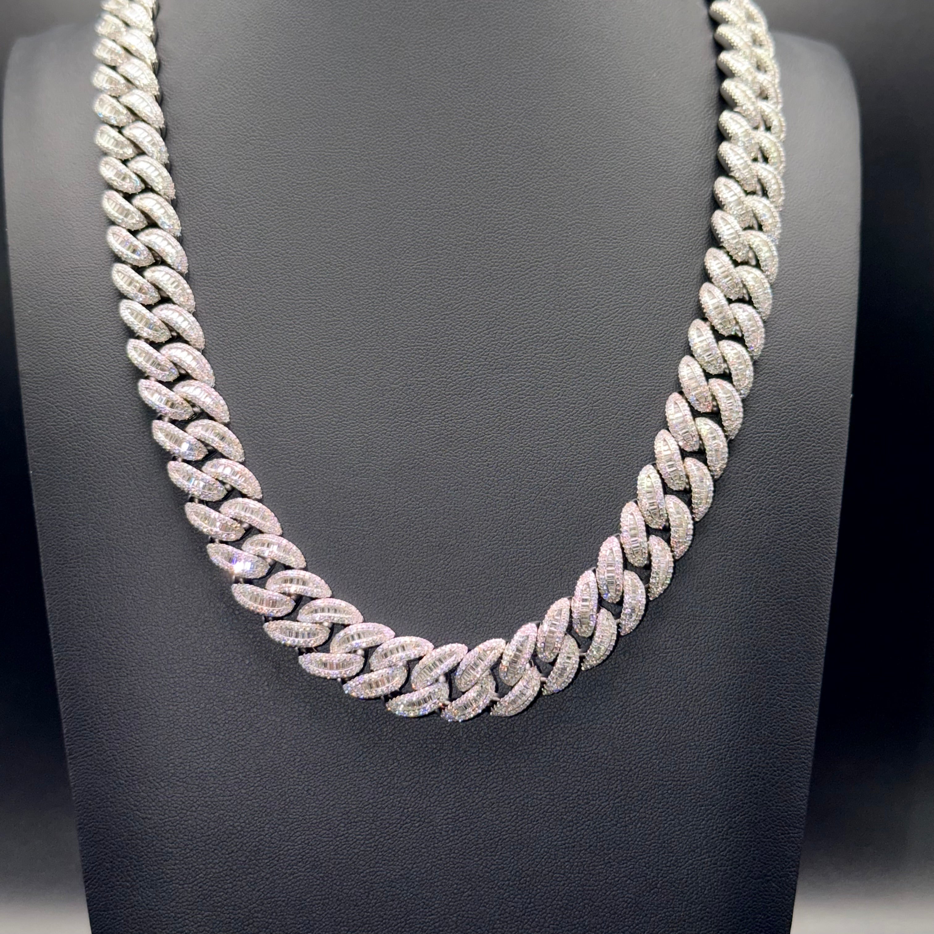 Prestige Baguette Cuban Chain and Bracelet – VVS Moissanite – Sterling Silver