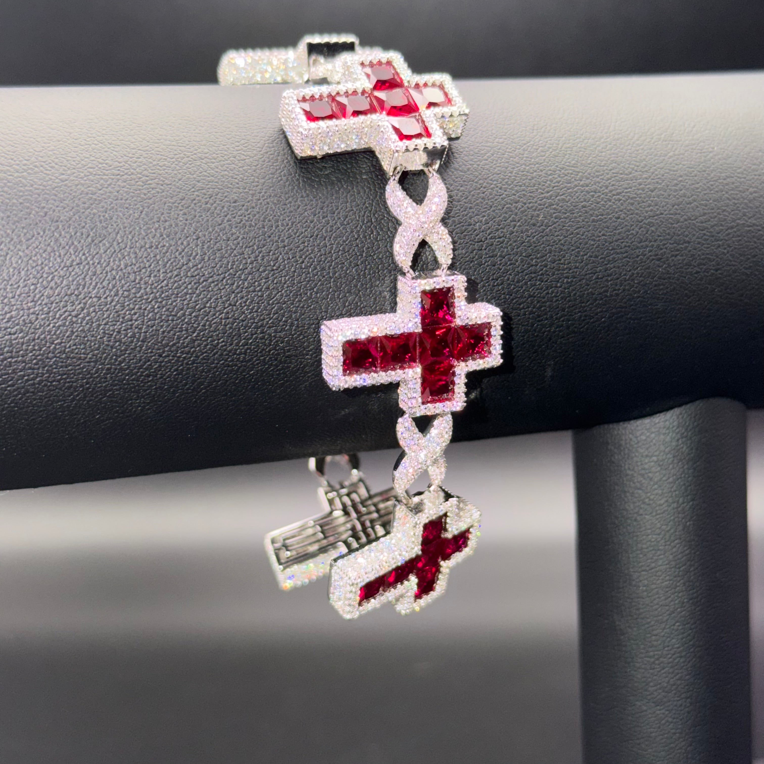 Prestige Designer Cross Bracelet – VVS Moissanite – Sterling Silver and Gold over 925