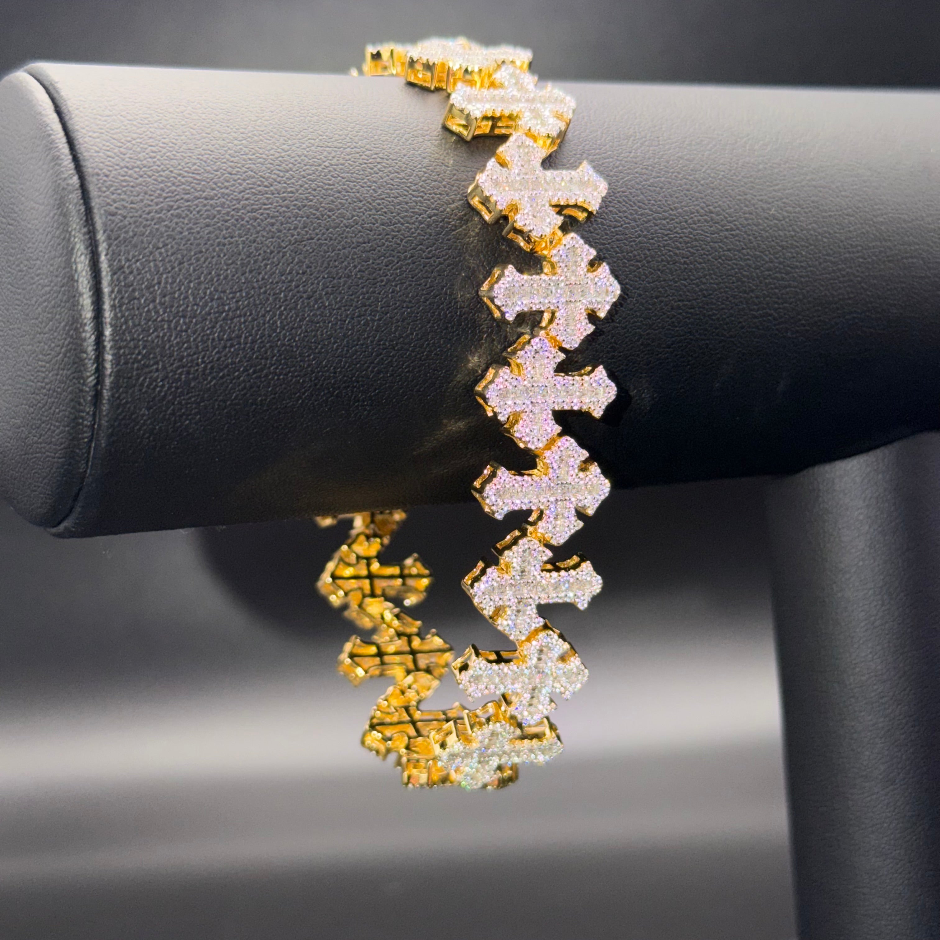 Prestige Designer Cross Bracelet – VVS Moissanite – Sterling Silver and Gold over 925