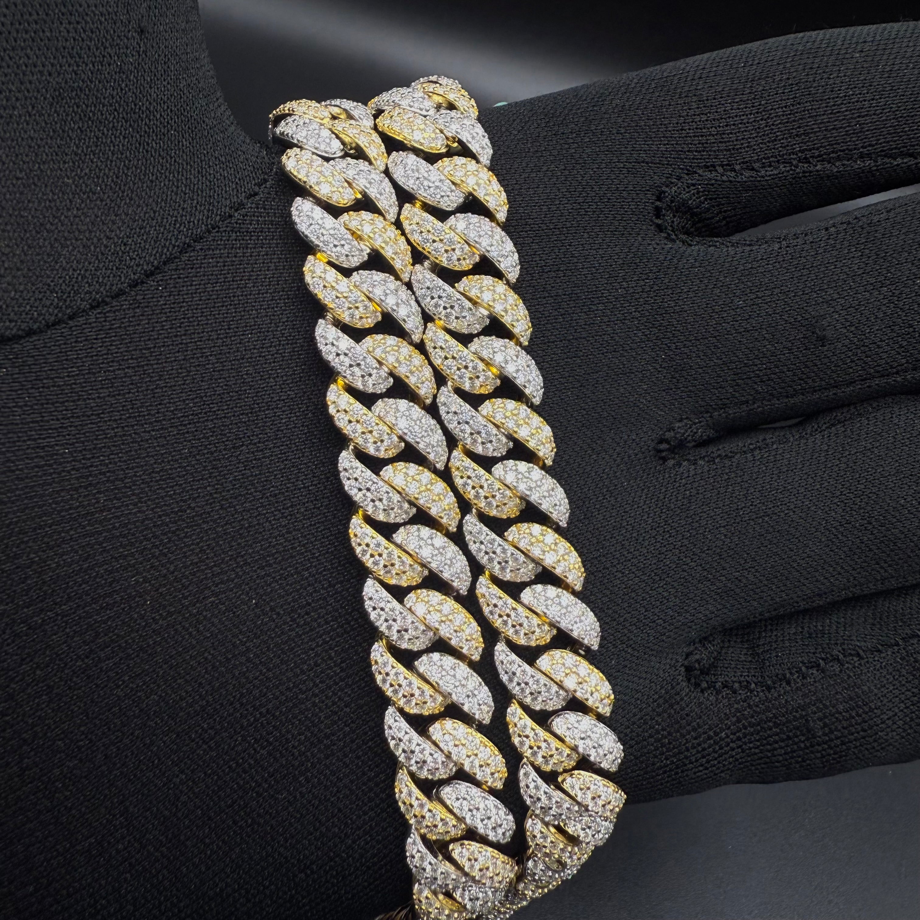 12MM Miami Cuban Chain – Moissanite – Two Tone Gold – Sterling Silver