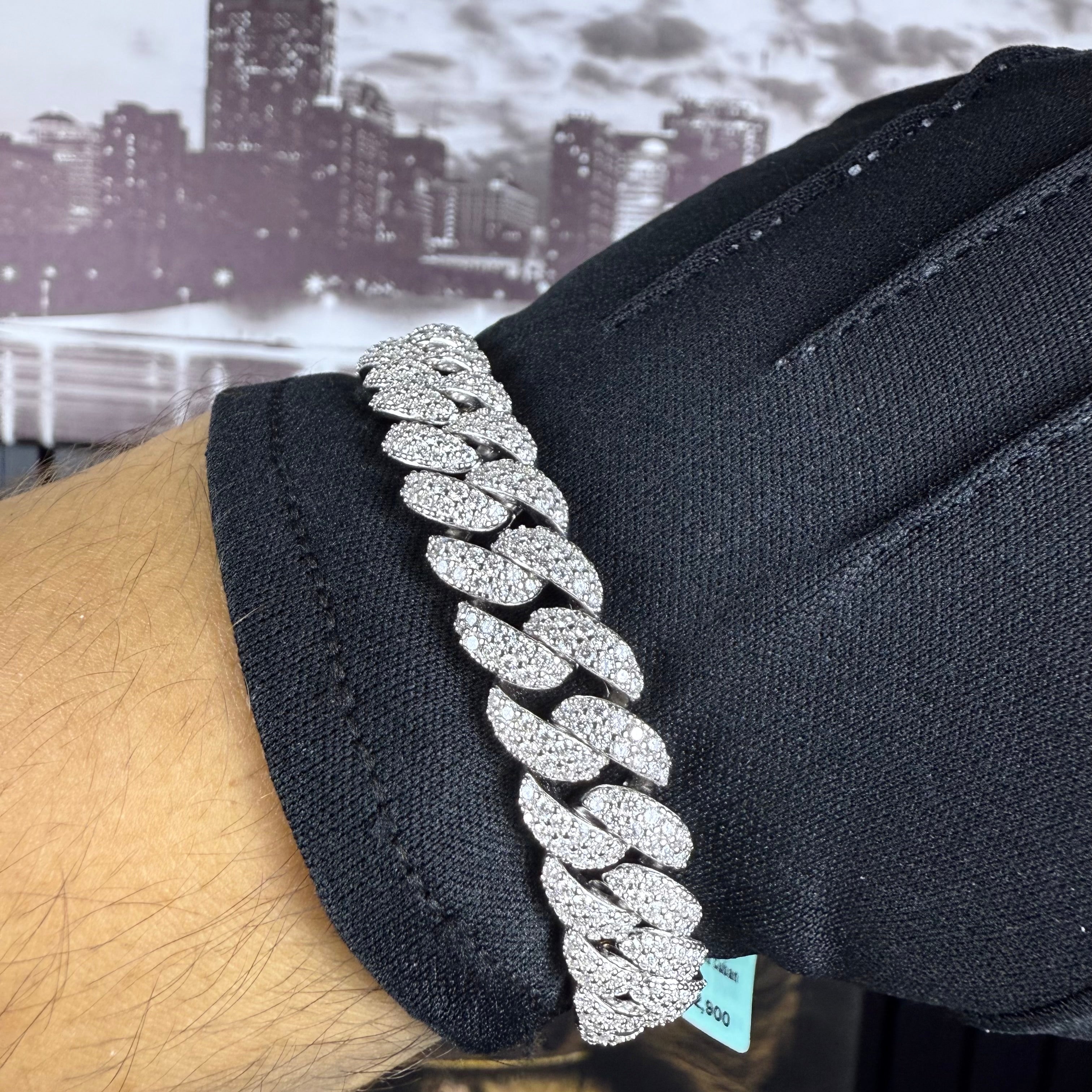 12MM Miami Cuban Bracelet – Moissanite – Sterling Silver