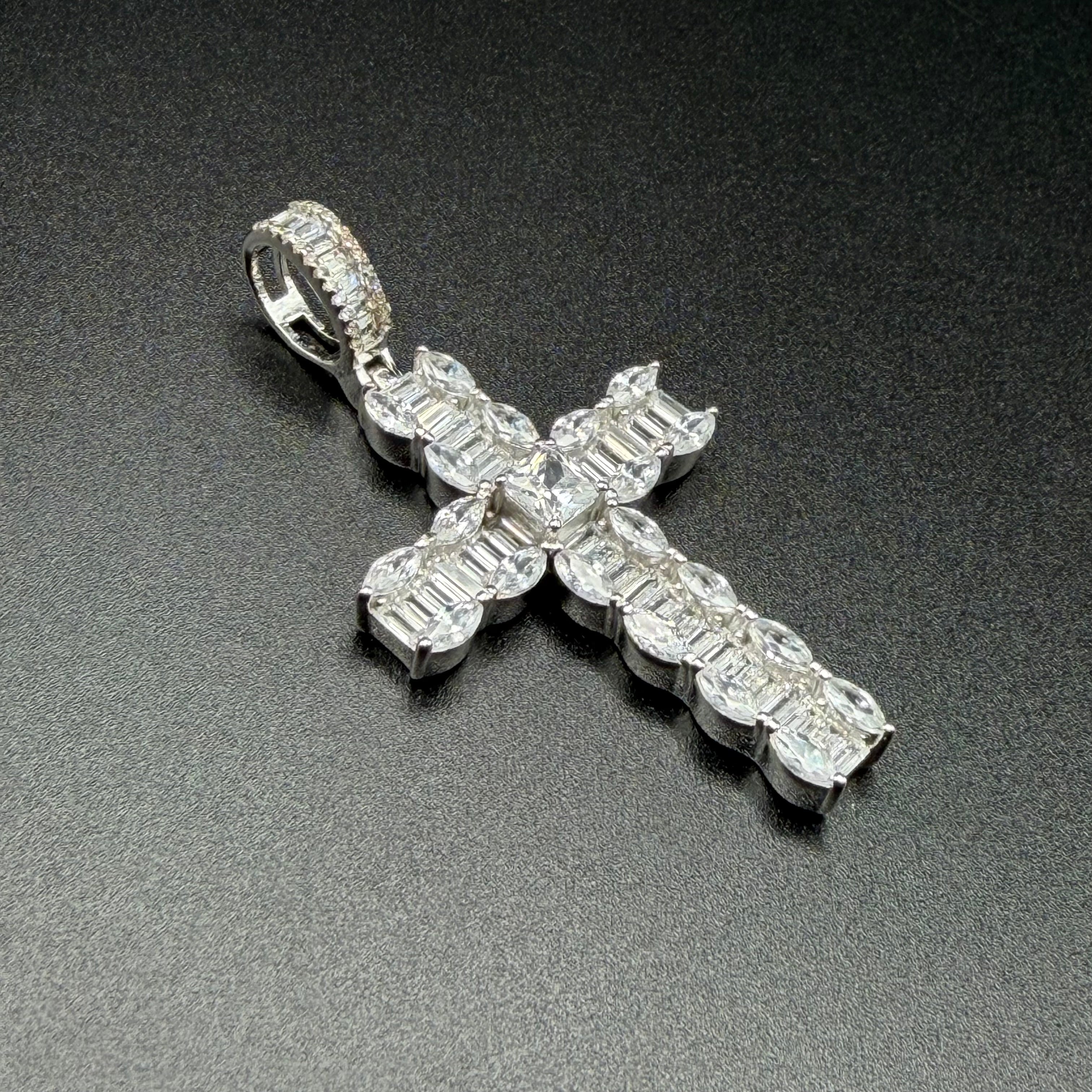 BAGUETTE CROSS PENDANT - PREMIUM CZ - STERLING SILVER