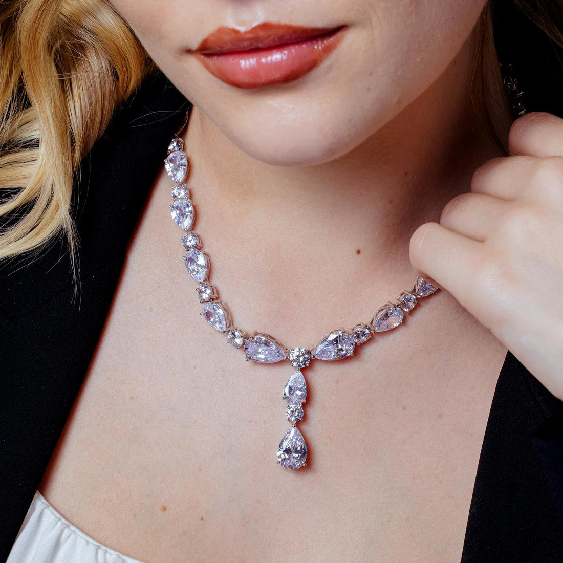 Prestige Teardrop Tennis Necklace – Premium CZ – Sterling Silver