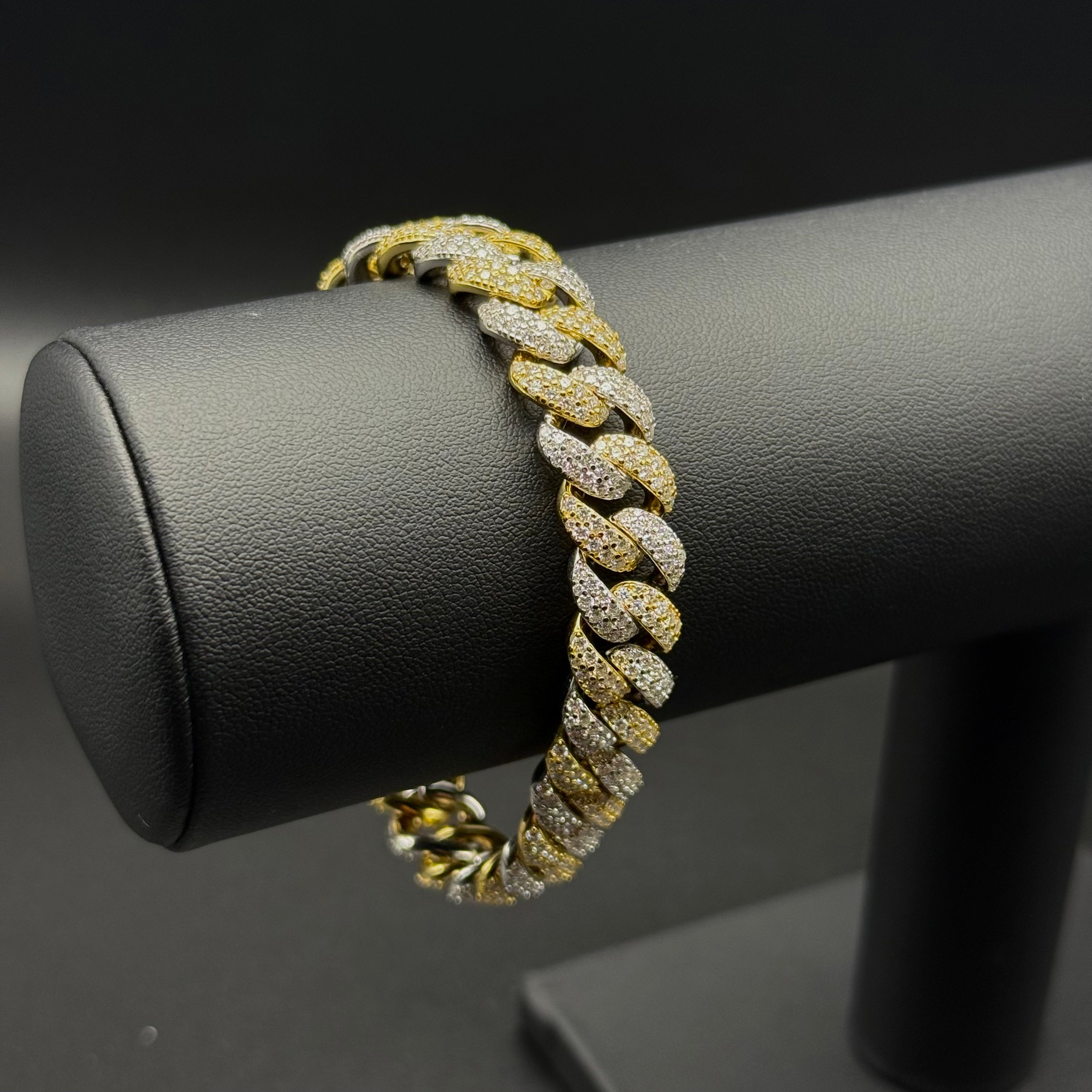 12MM Miami Cuban Bracelet – Moissanite – Two Tone Gold – Sterling Silver