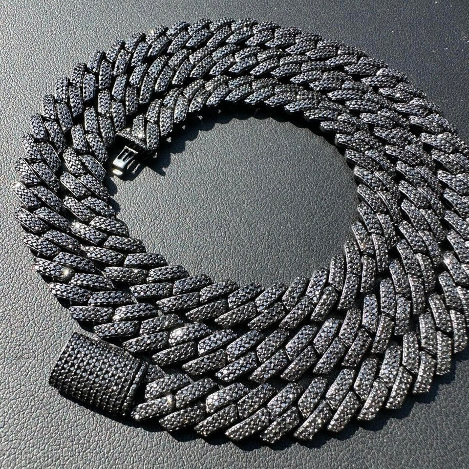 8MM Miami Cuban Chain – Moissanite – Black – Sterling Silver