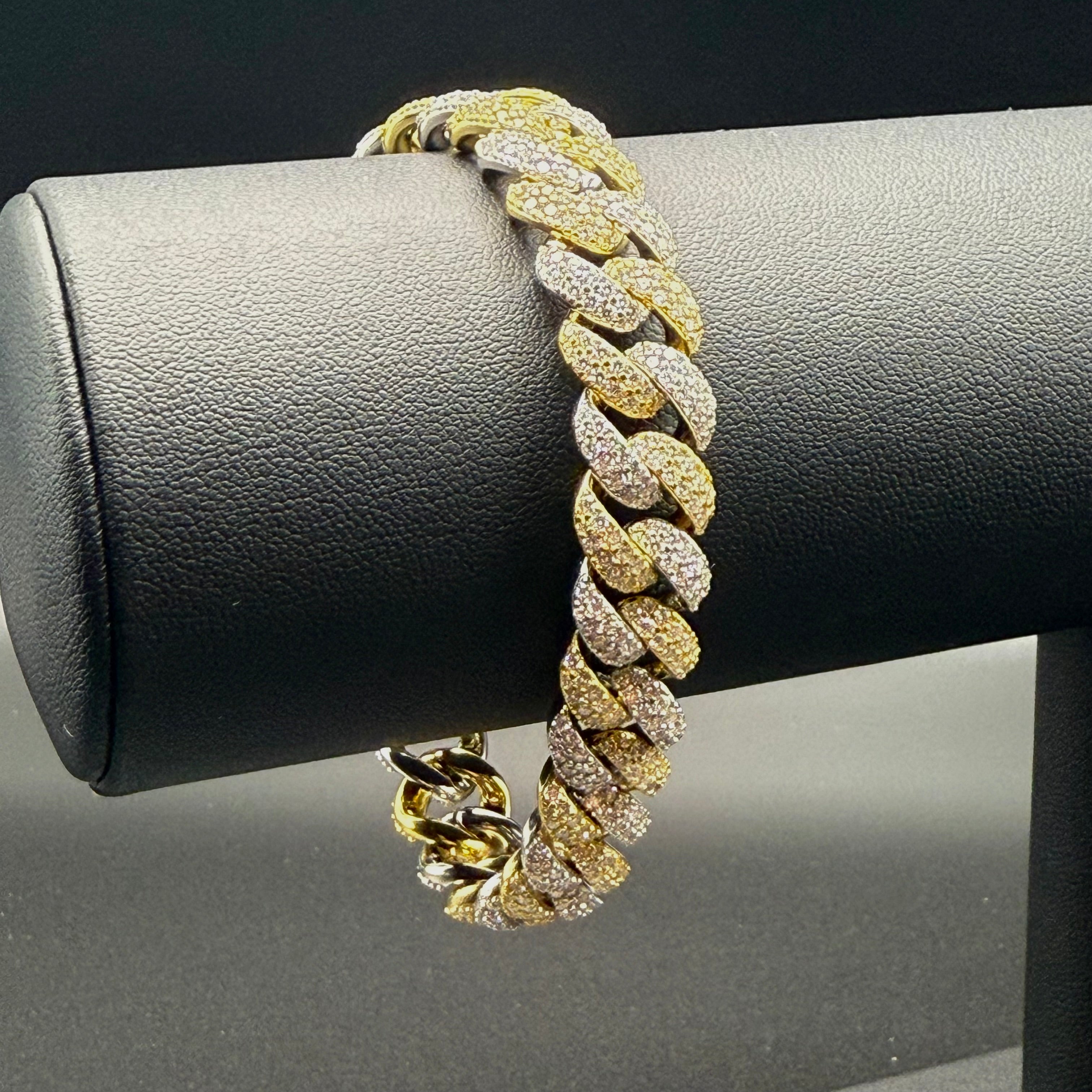 12MM Miami Cuban Bracelet – Moissanite – Two Tone Gold – Sterling Silver