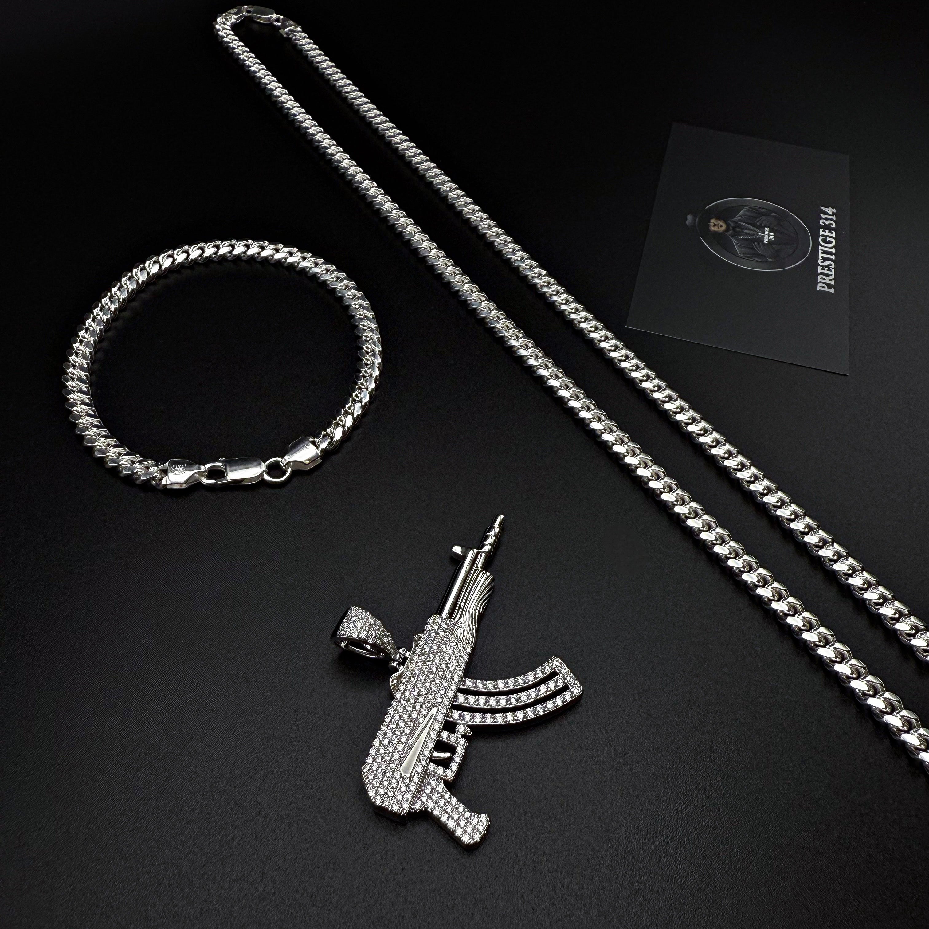 AK-47 Pendant – Premium CZ – Sterling Silver