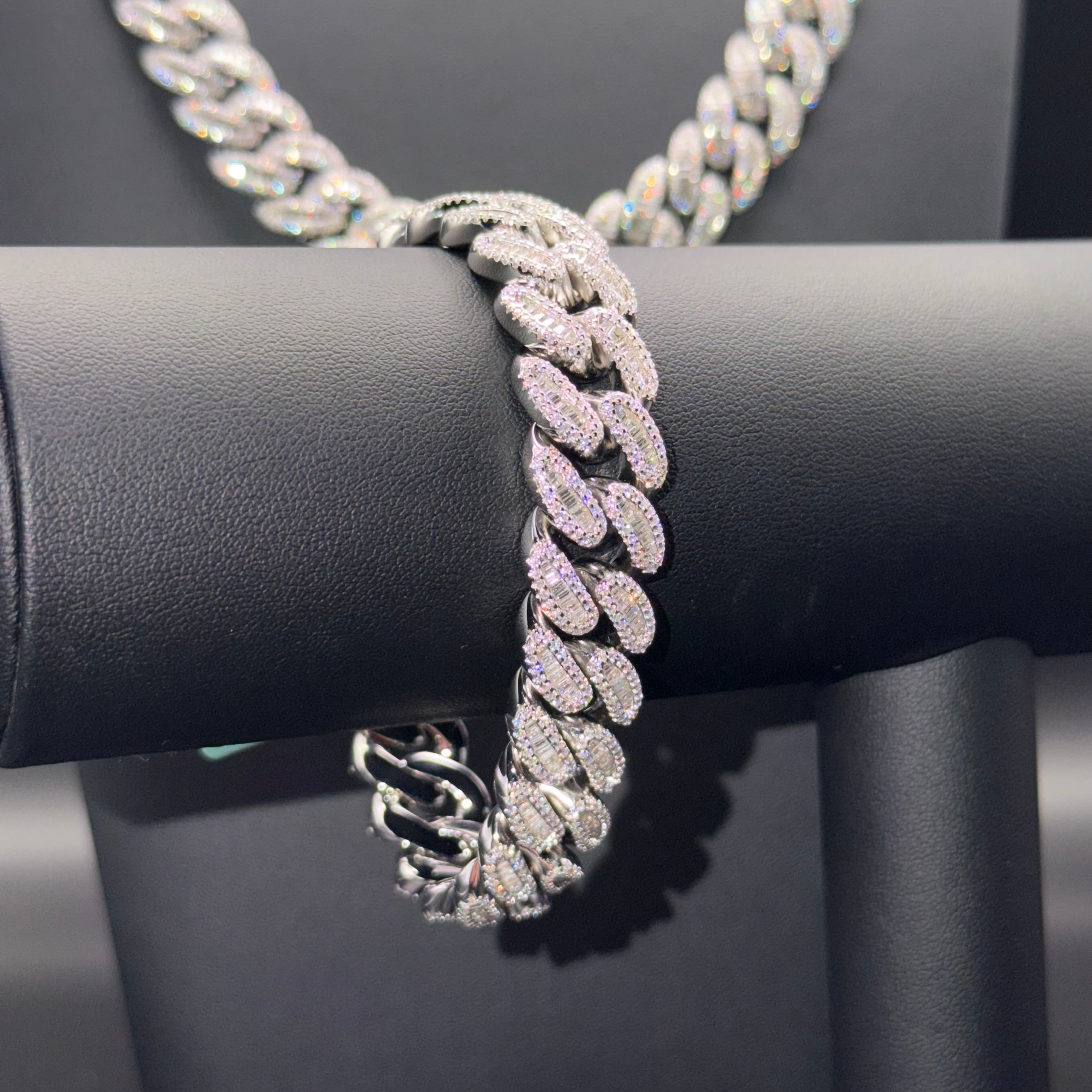 Prestige Baguette Cuban Chain and Bracelet – VVS Moissanite – Sterling Silver