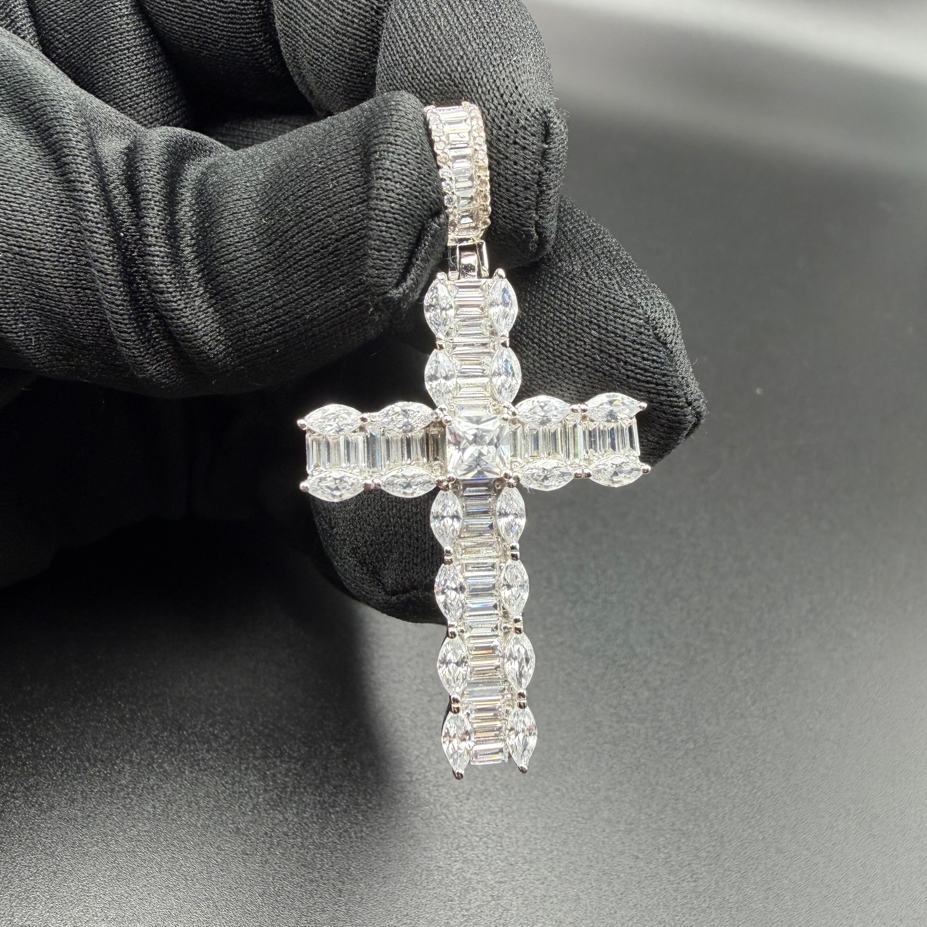 BAGUETTE CROSS PENDANT - PREMIUM CZ - STERLING SILVER