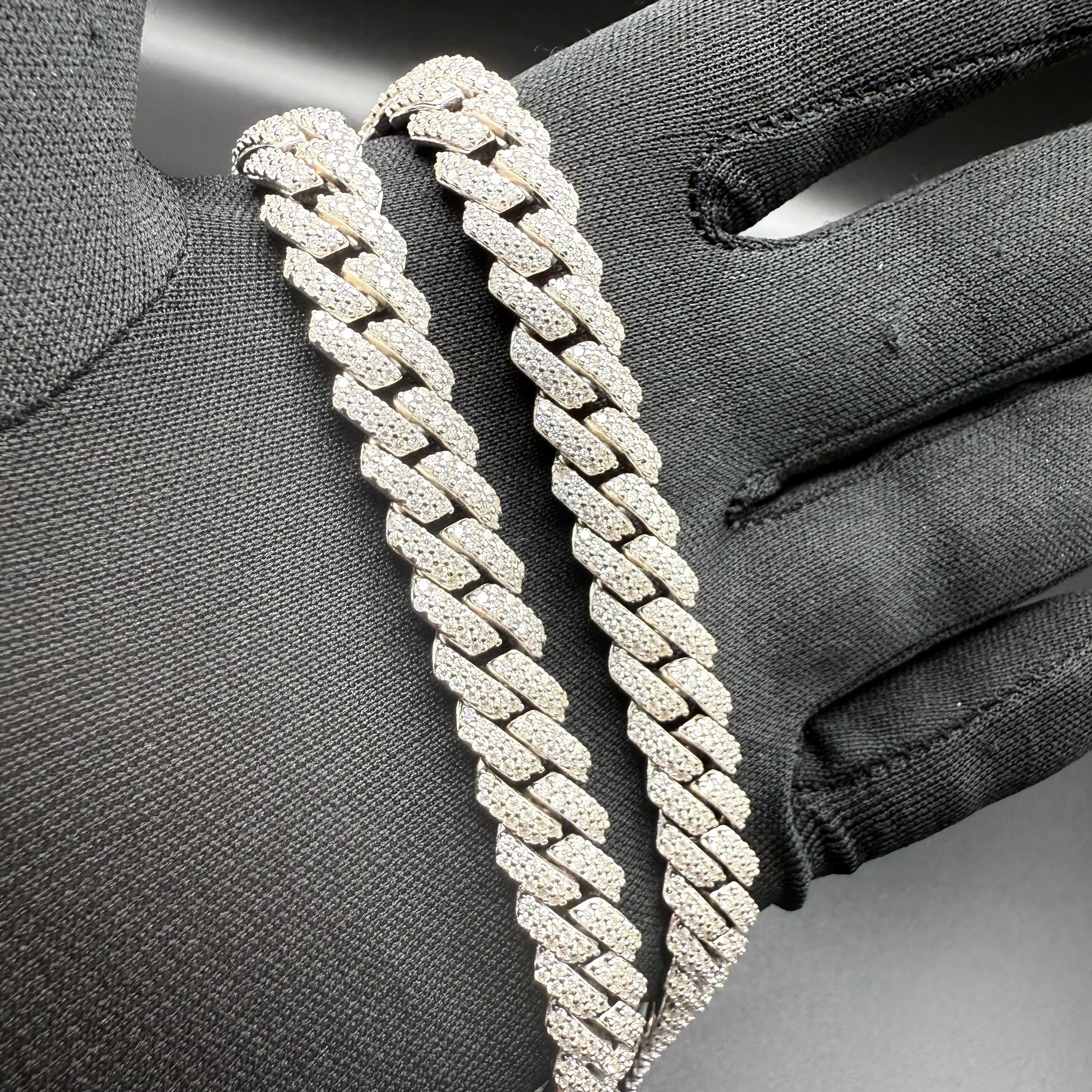 10MM Monaco Chain – Moissanite – Sterling Silver