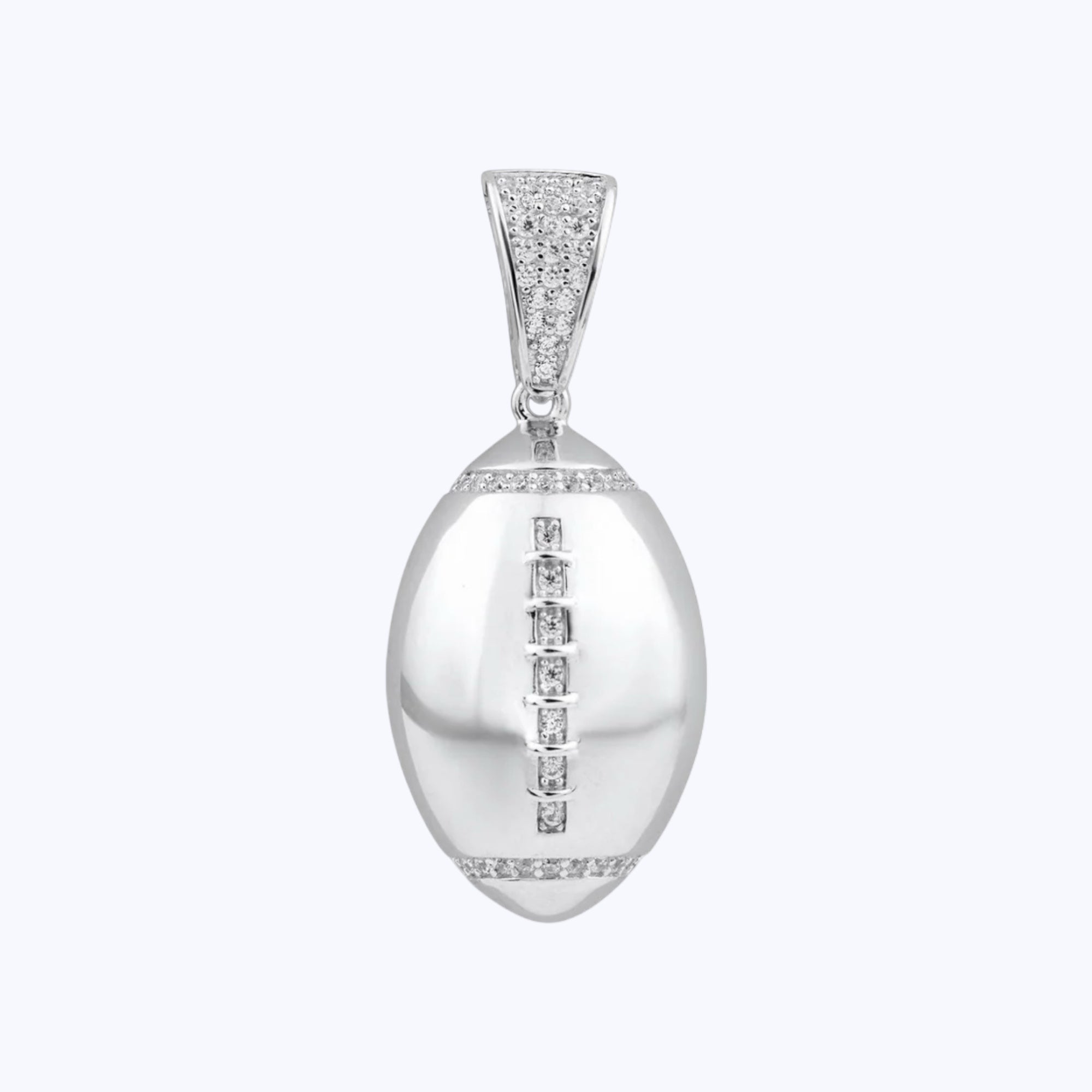 Football Pendant – Premium Clear CZ – Sterling Silver