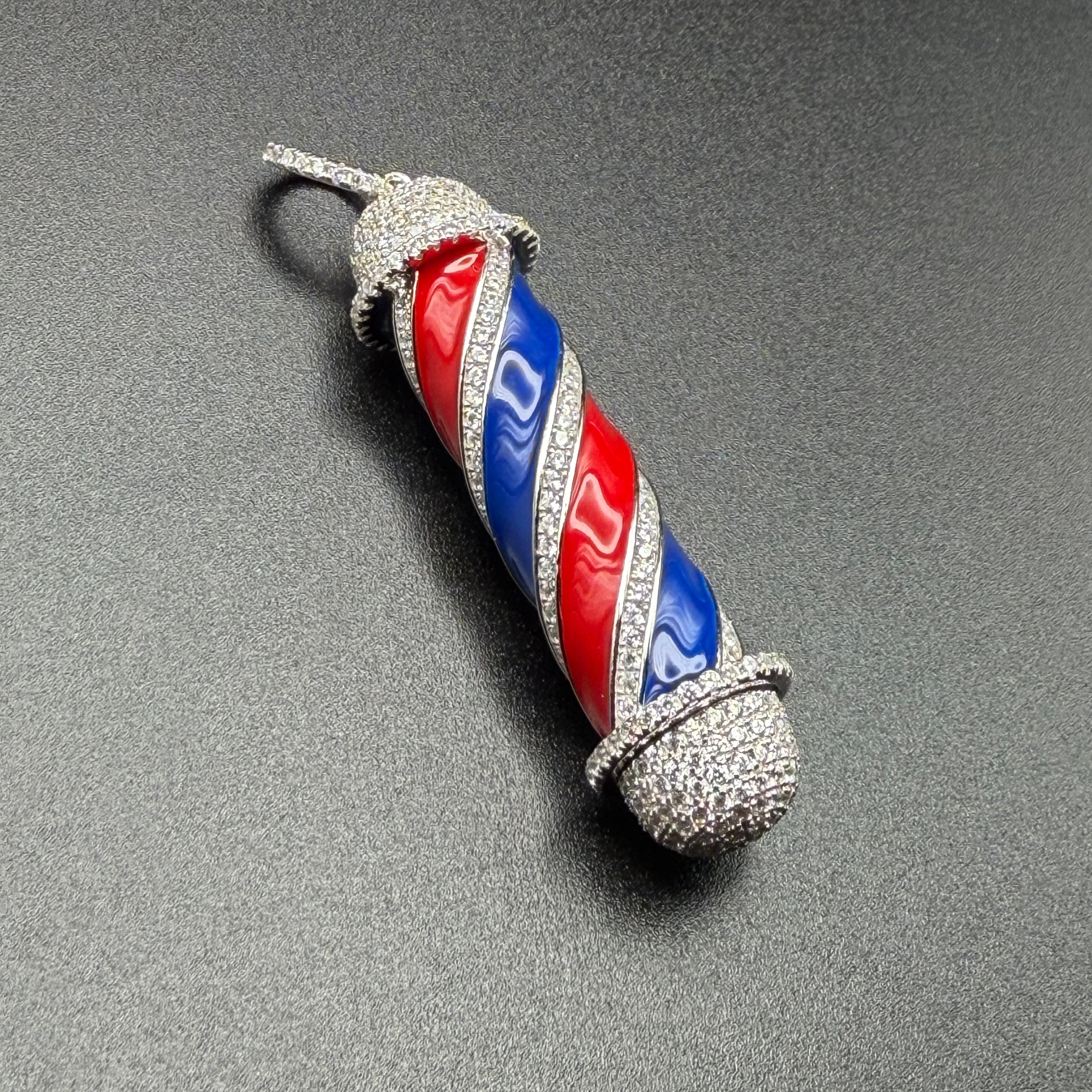 BARBER POLE PENDANT - PREMIUM CZ - STERLING SILVER