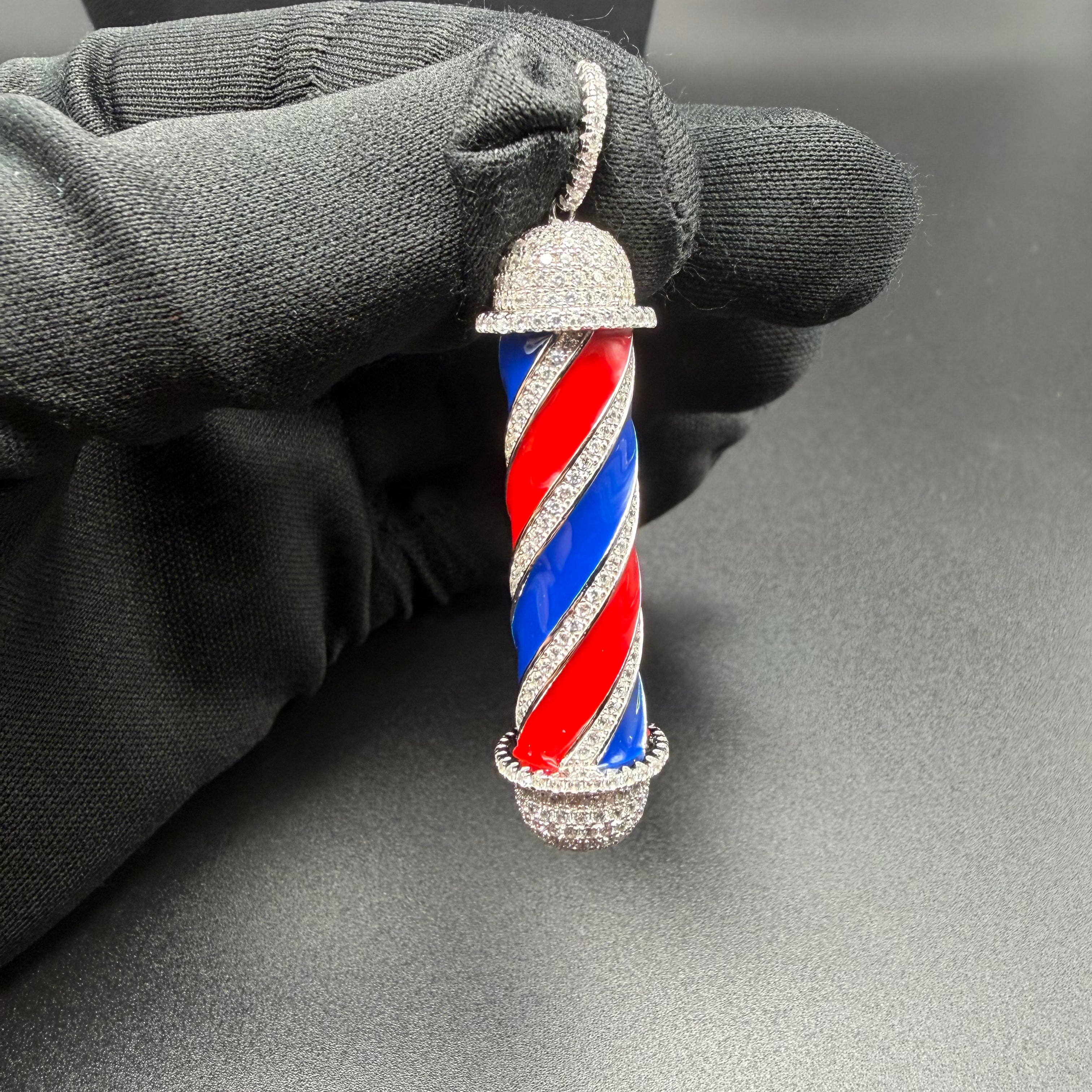 BARBER POLE PENDANT - PREMIUM CZ - STERLING SILVER