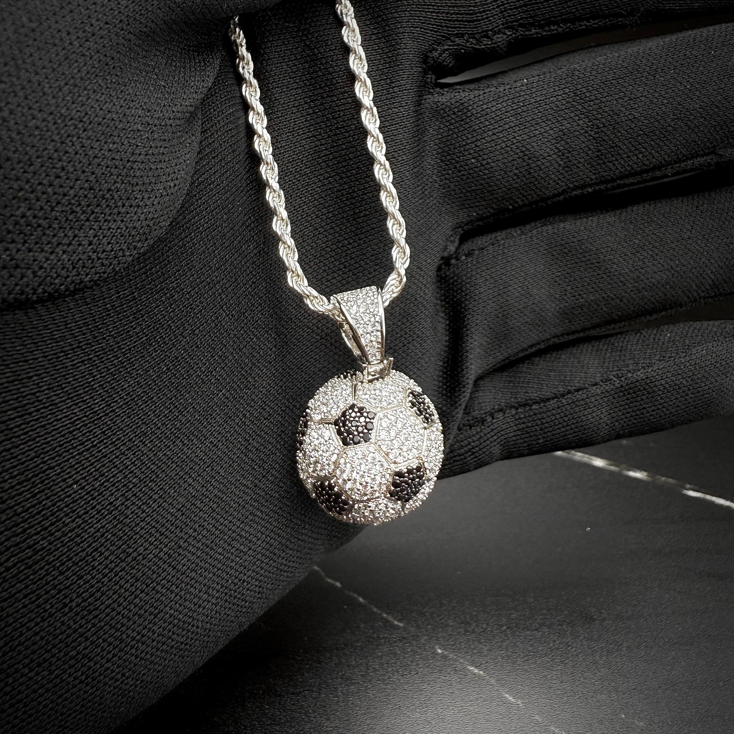 SOCCER CLEAR AND BLACK CZ PENDANT - sterling silver