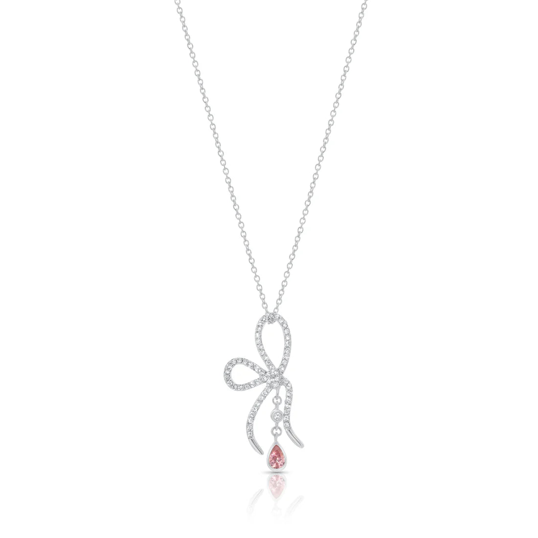 Pink Bow Necklace – Premium CZ – Sterling Silver