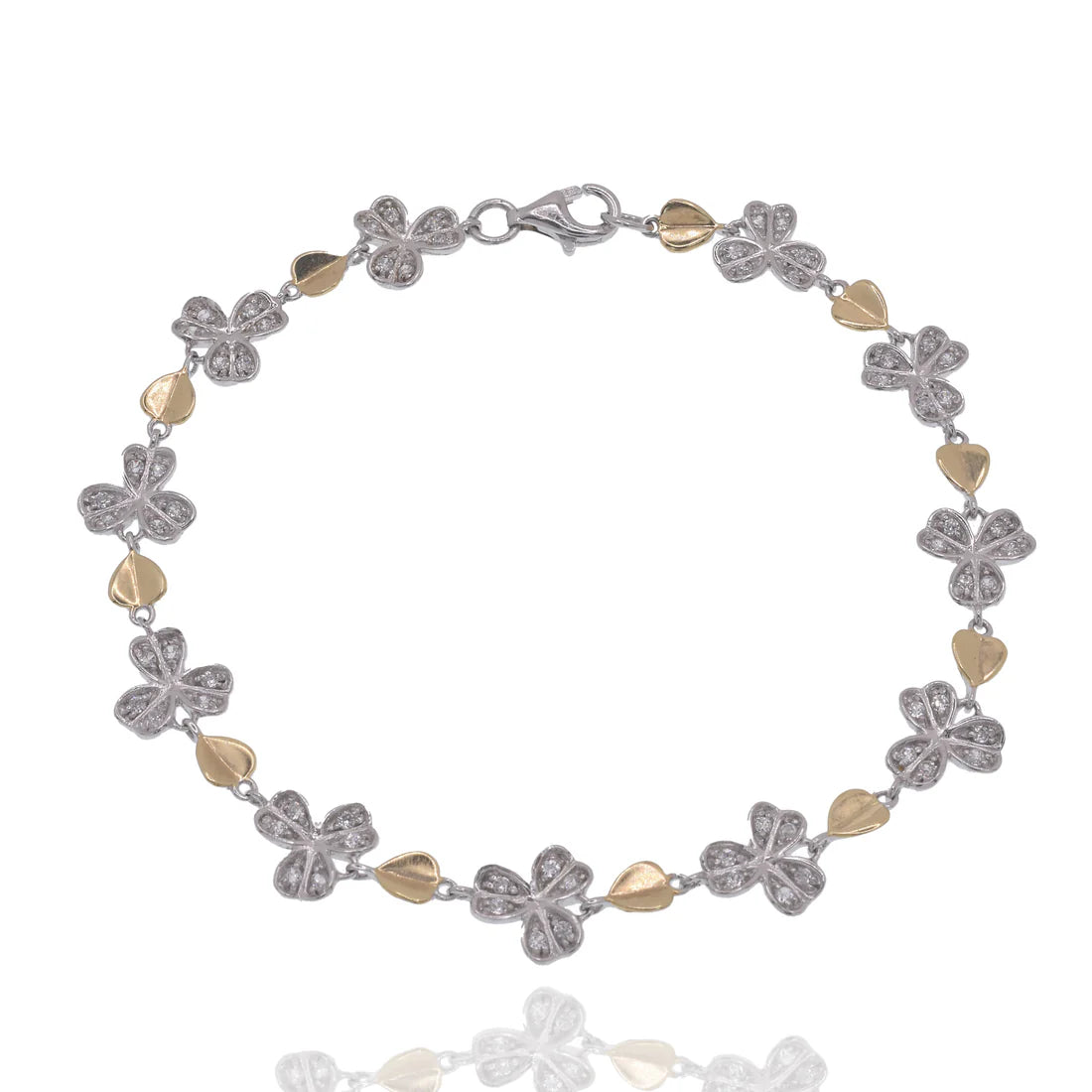 Leaf Link Tennis Bracelet – Two Tone – Premium CZ – Sterling Silver