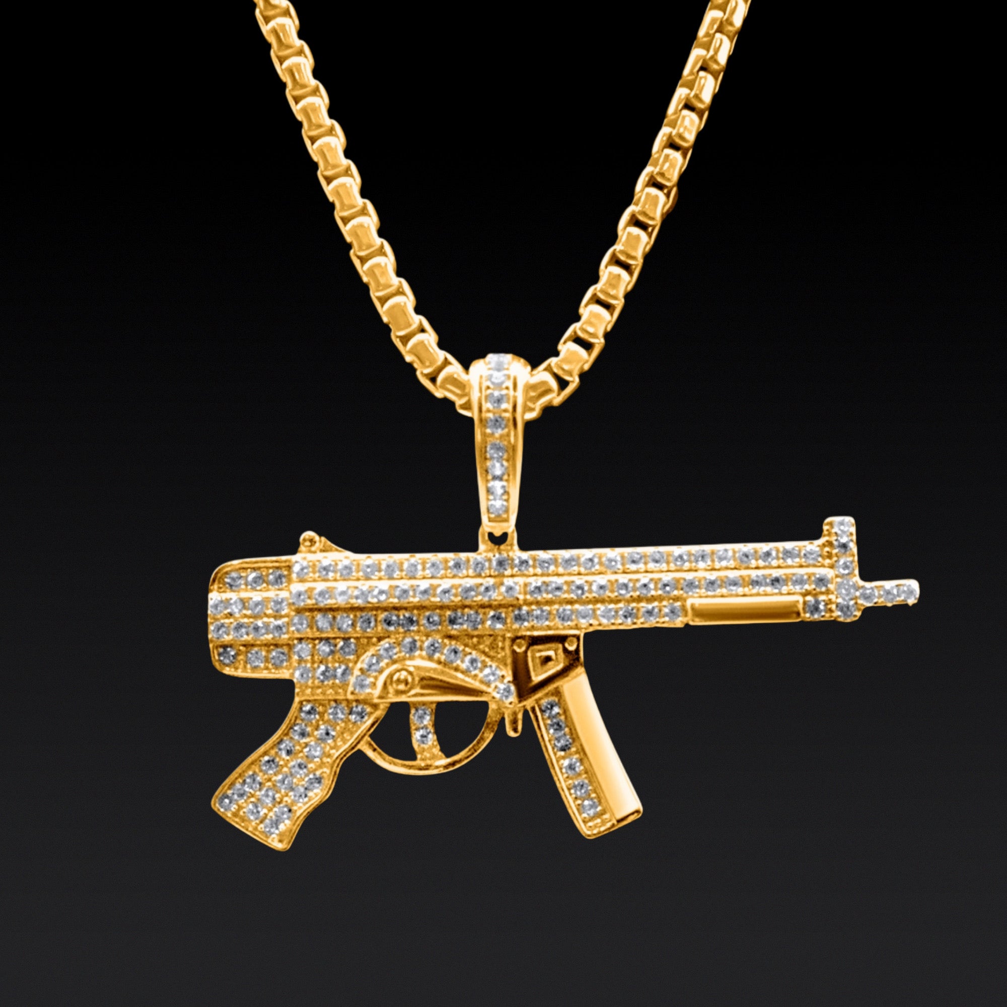 Iced AK-47 Gun Pendant (Gold)