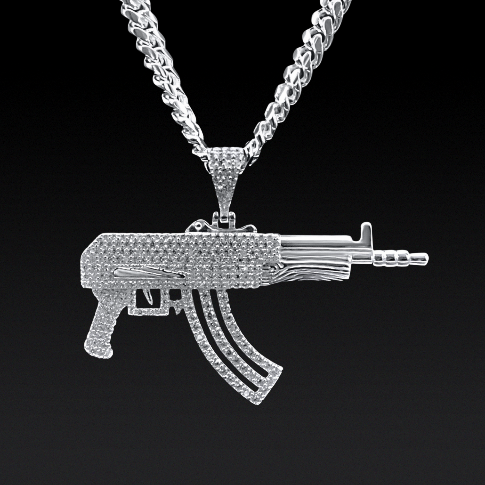 Iced AK-47 Gun Pendant (Silver)