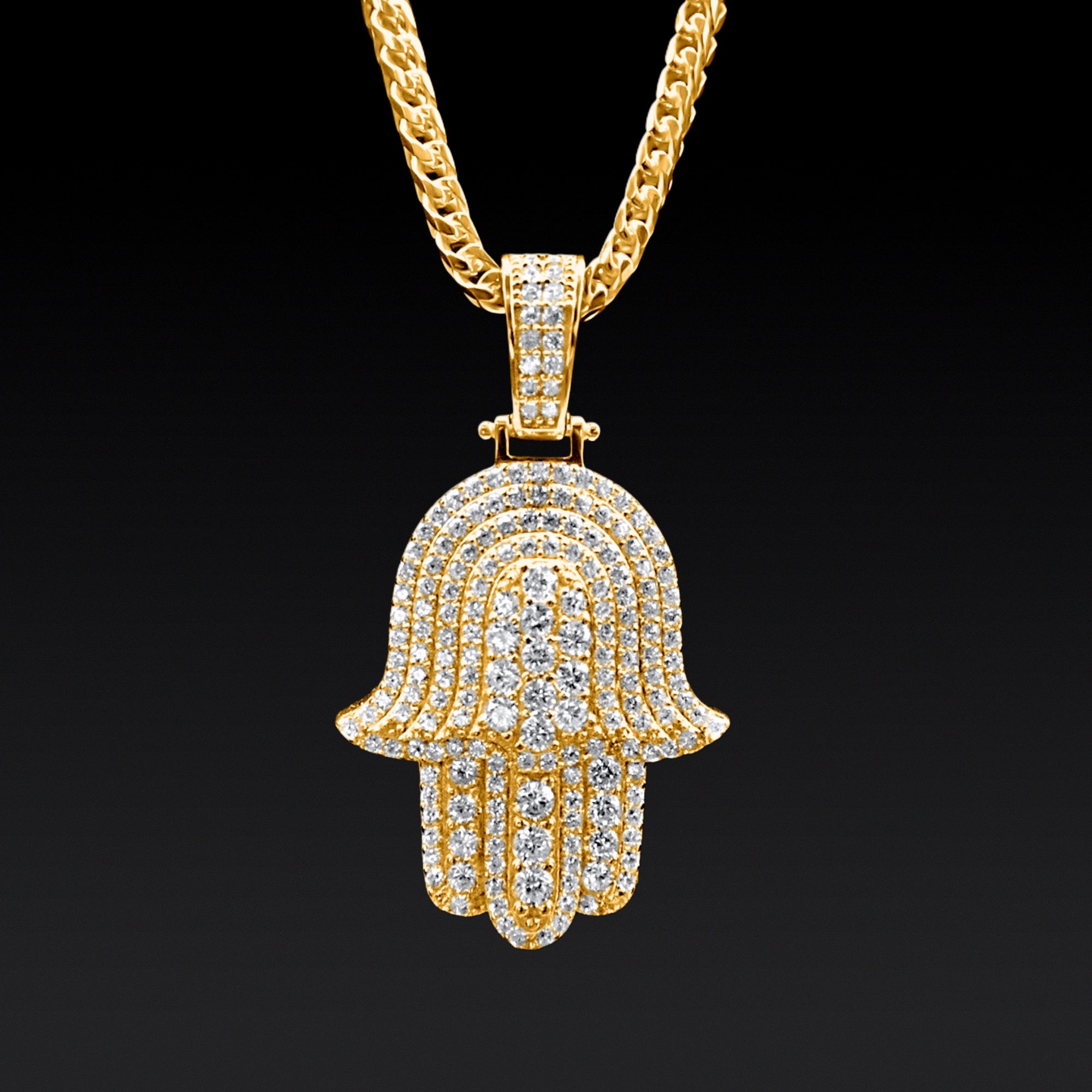 Iced Hamsa Hand Pendant (Gold)