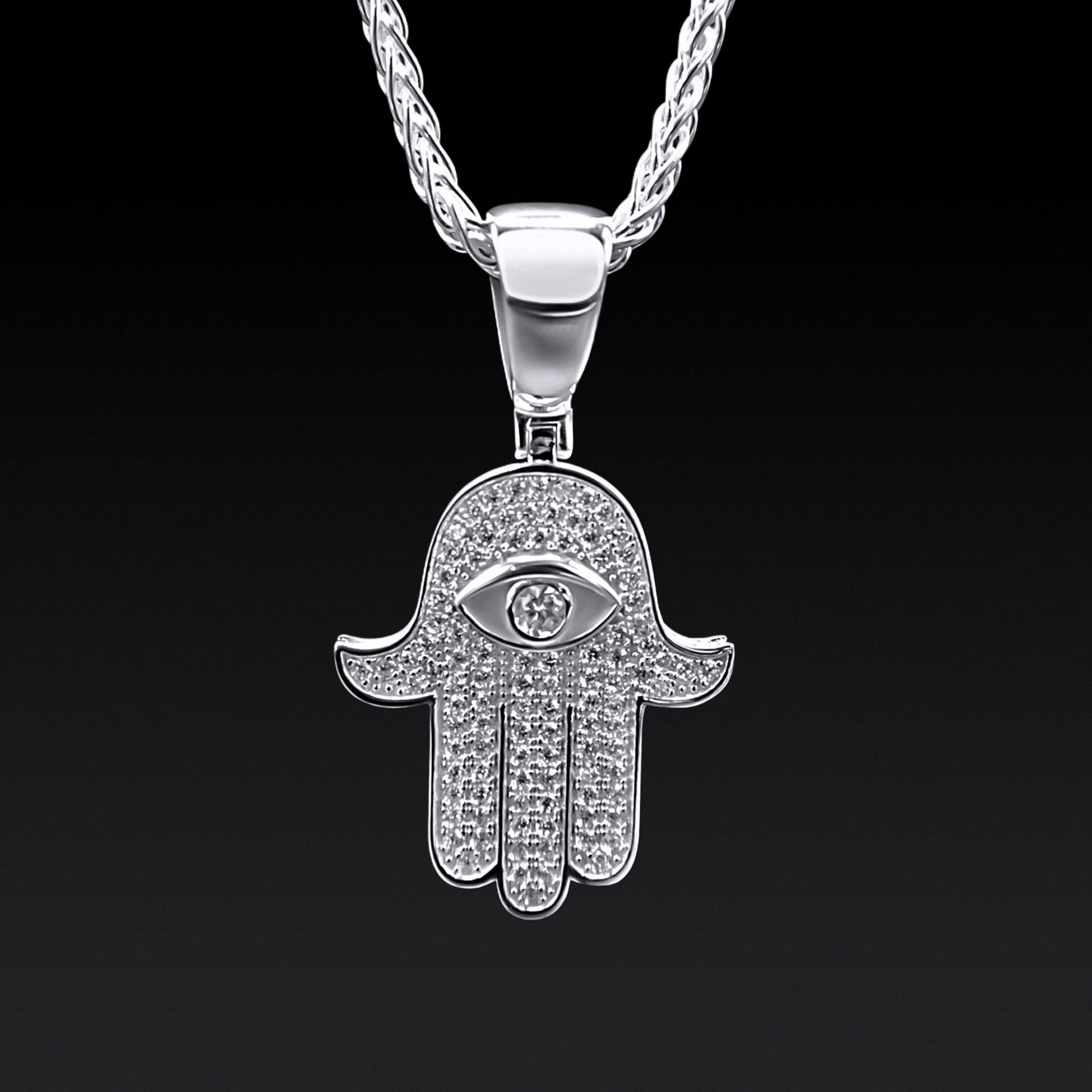 Iced Hamsa Pendant (Silver)