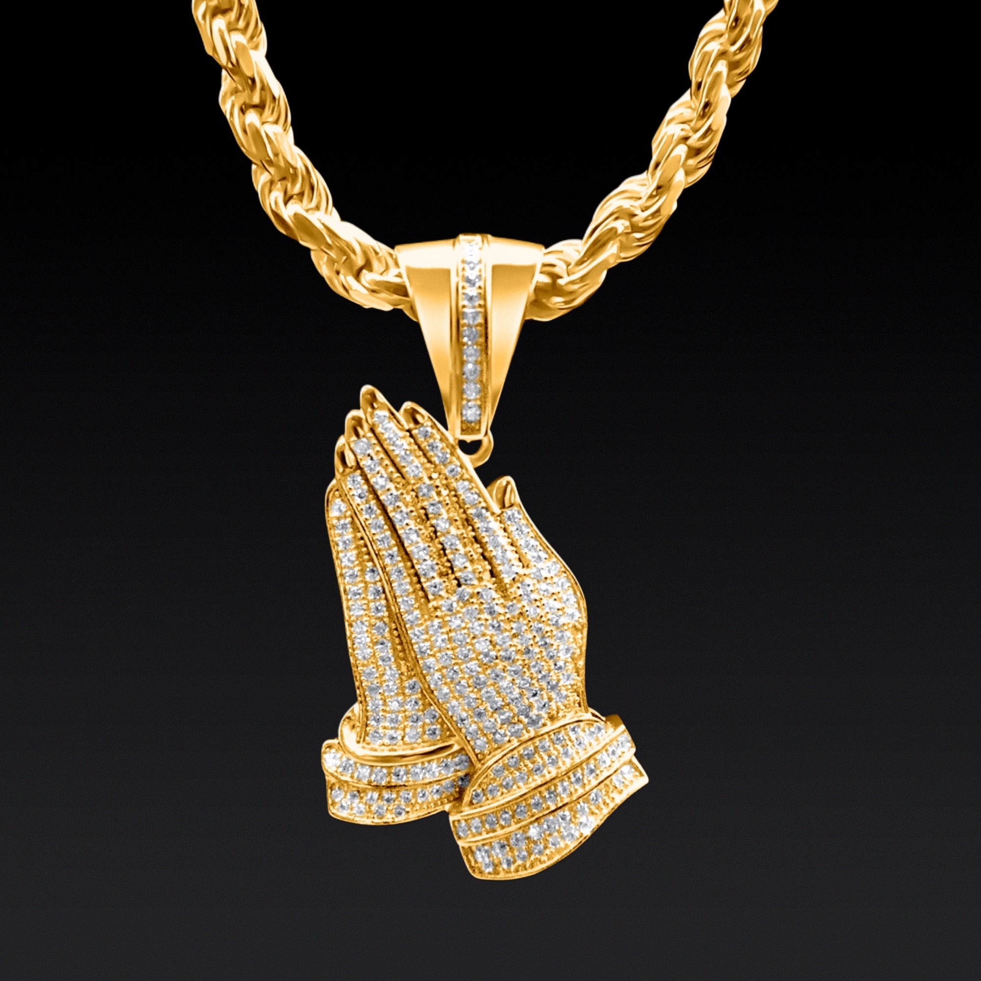 Iced Praying Hand Pendant (Gold)