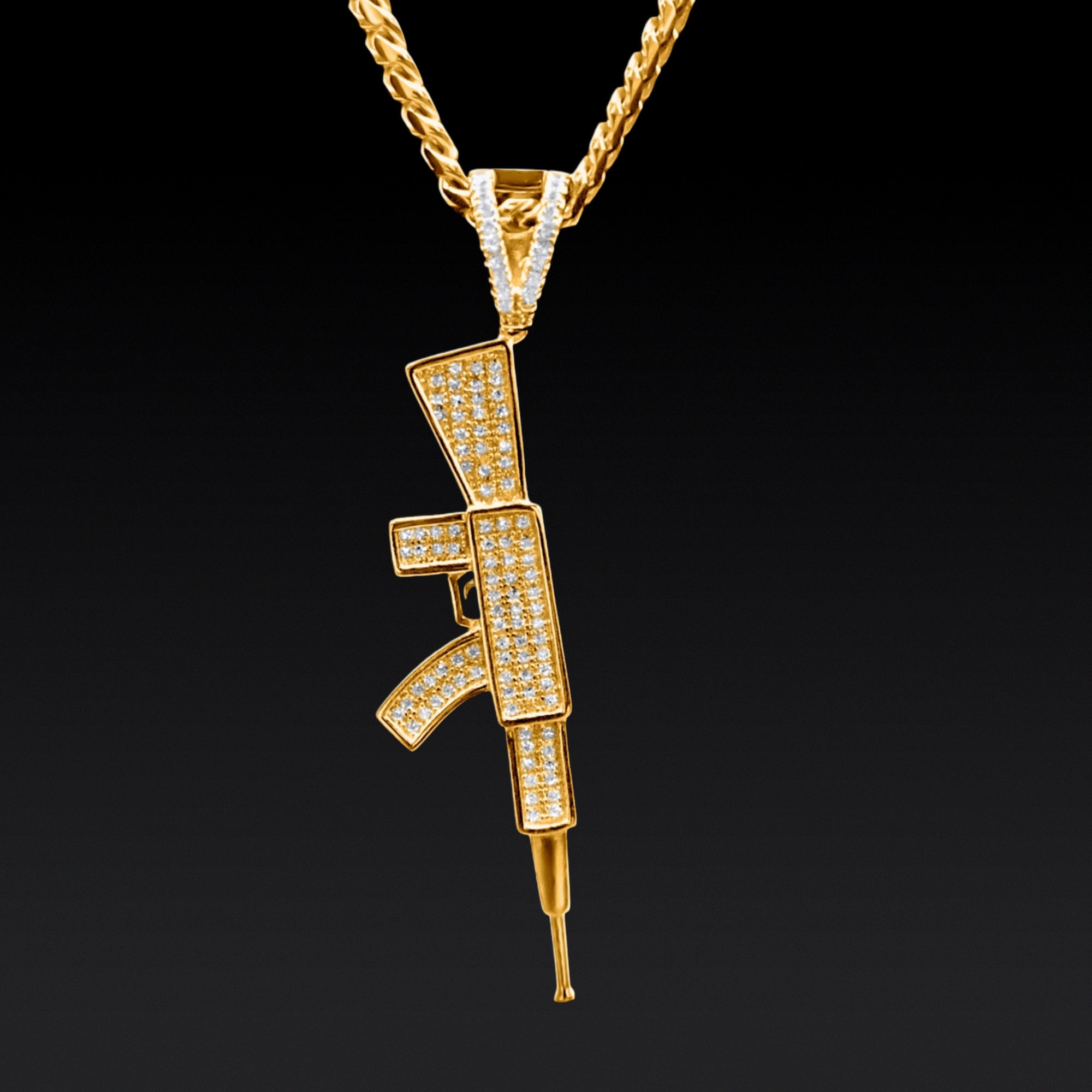 Iced Rifle Gun Pendant (Gold)