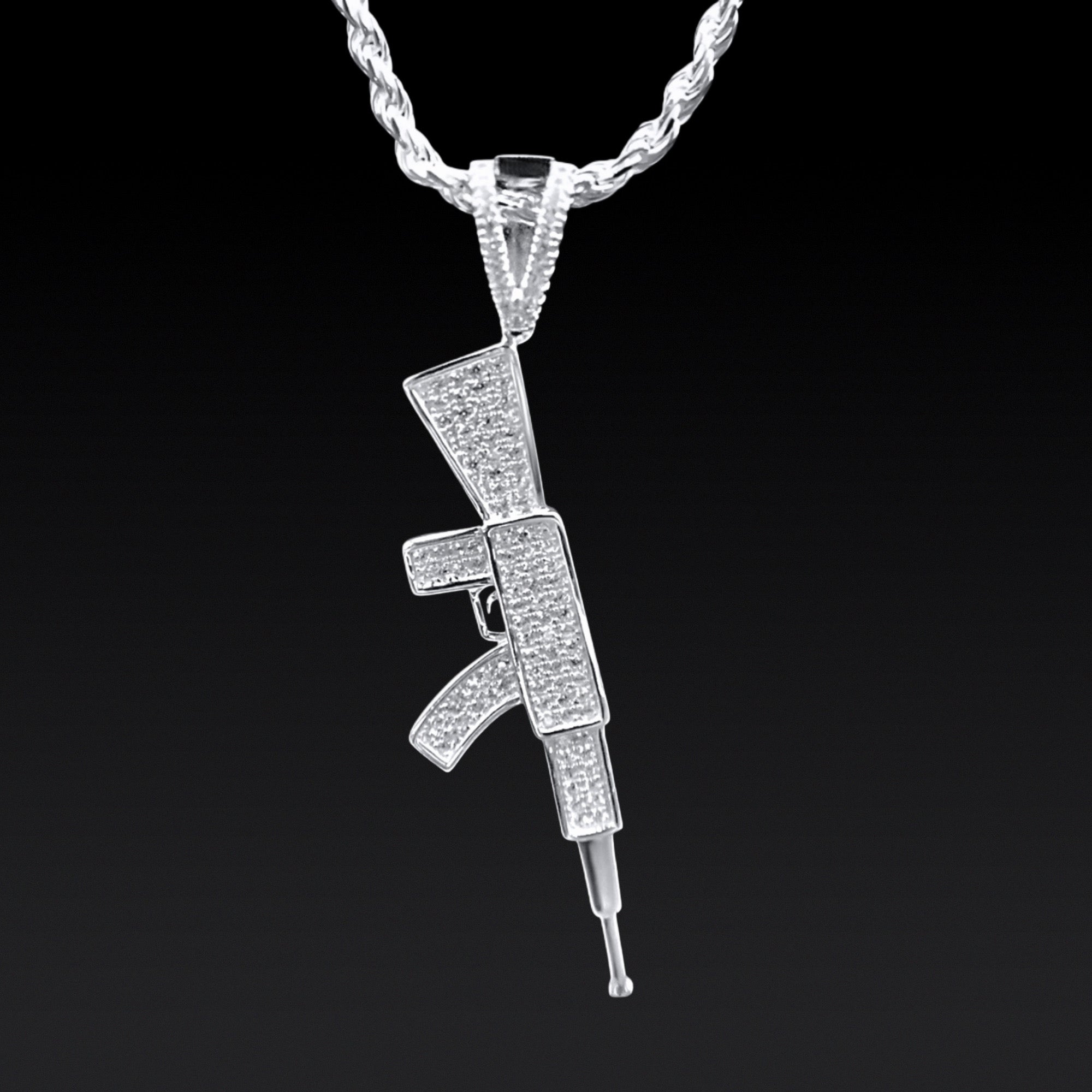 Iced Rifle Gun Pendant (Silver)