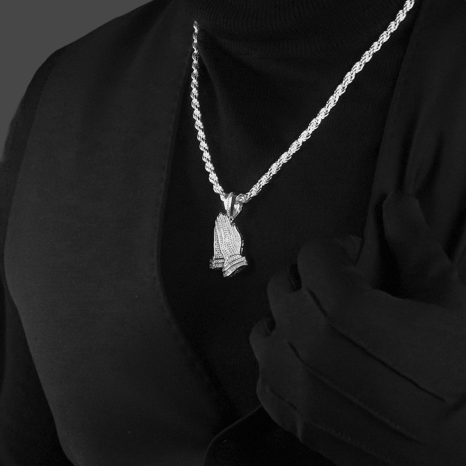 Praying Hands CZ Pendant - sterling silver