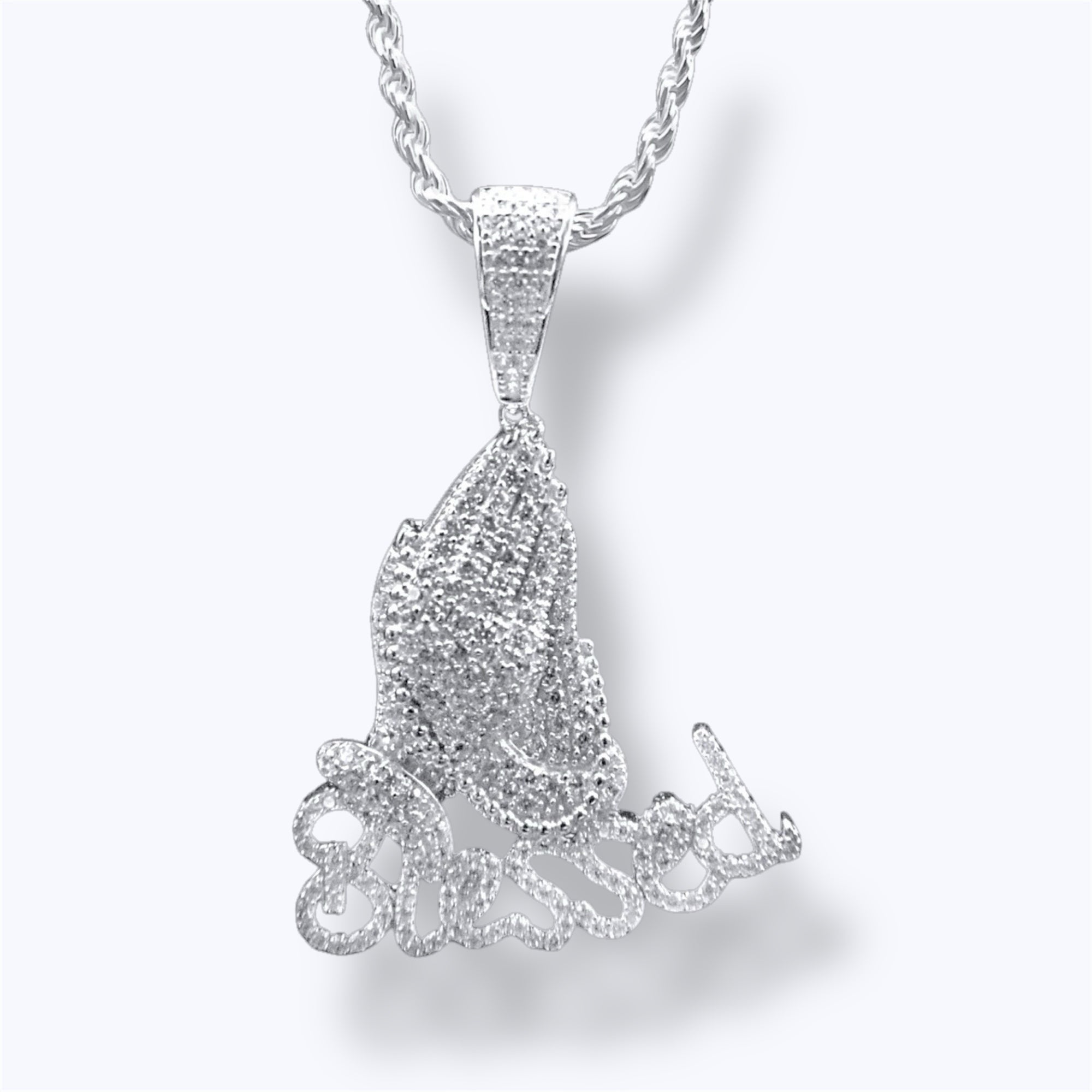 Blessed Prayer Hands Pendant – Premium CZ – Sterling Silver