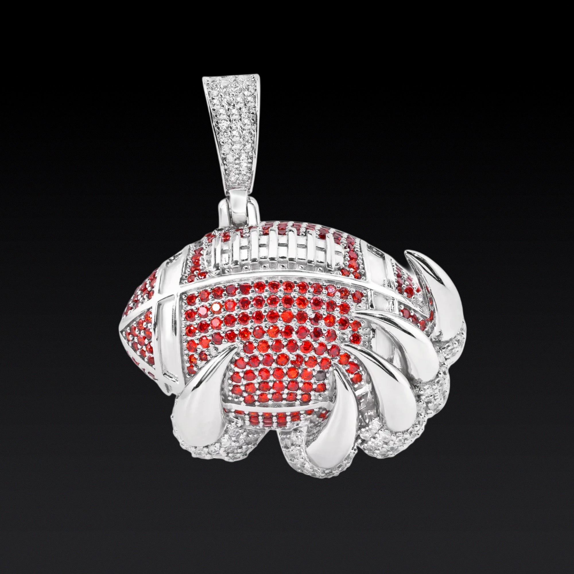 CLAW FOOTBALL CLEAR AND ORANGE CZ PENDANT - sterling silver