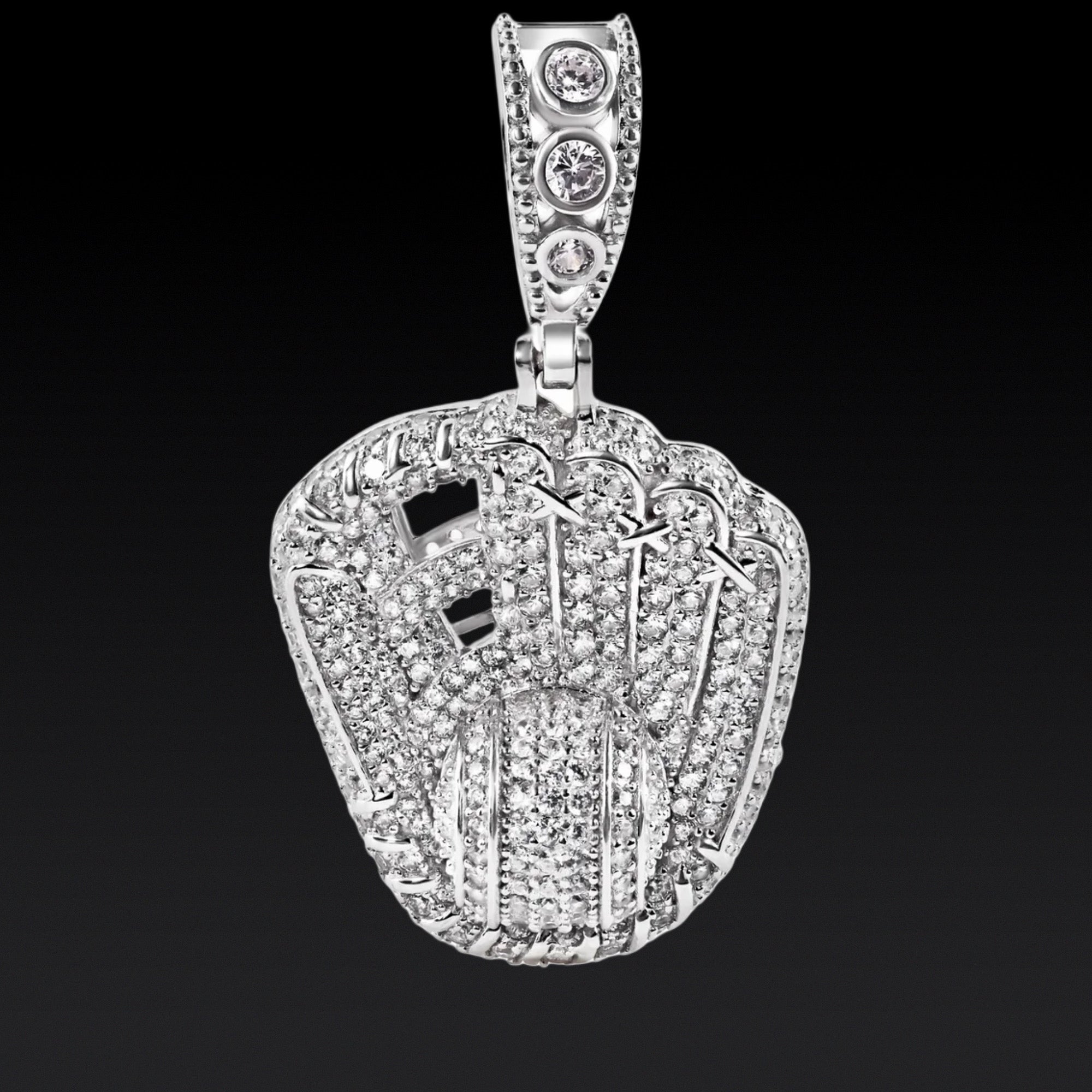 BASEBALL GLOVES CLEAR CZ PENDANT - sterling silver