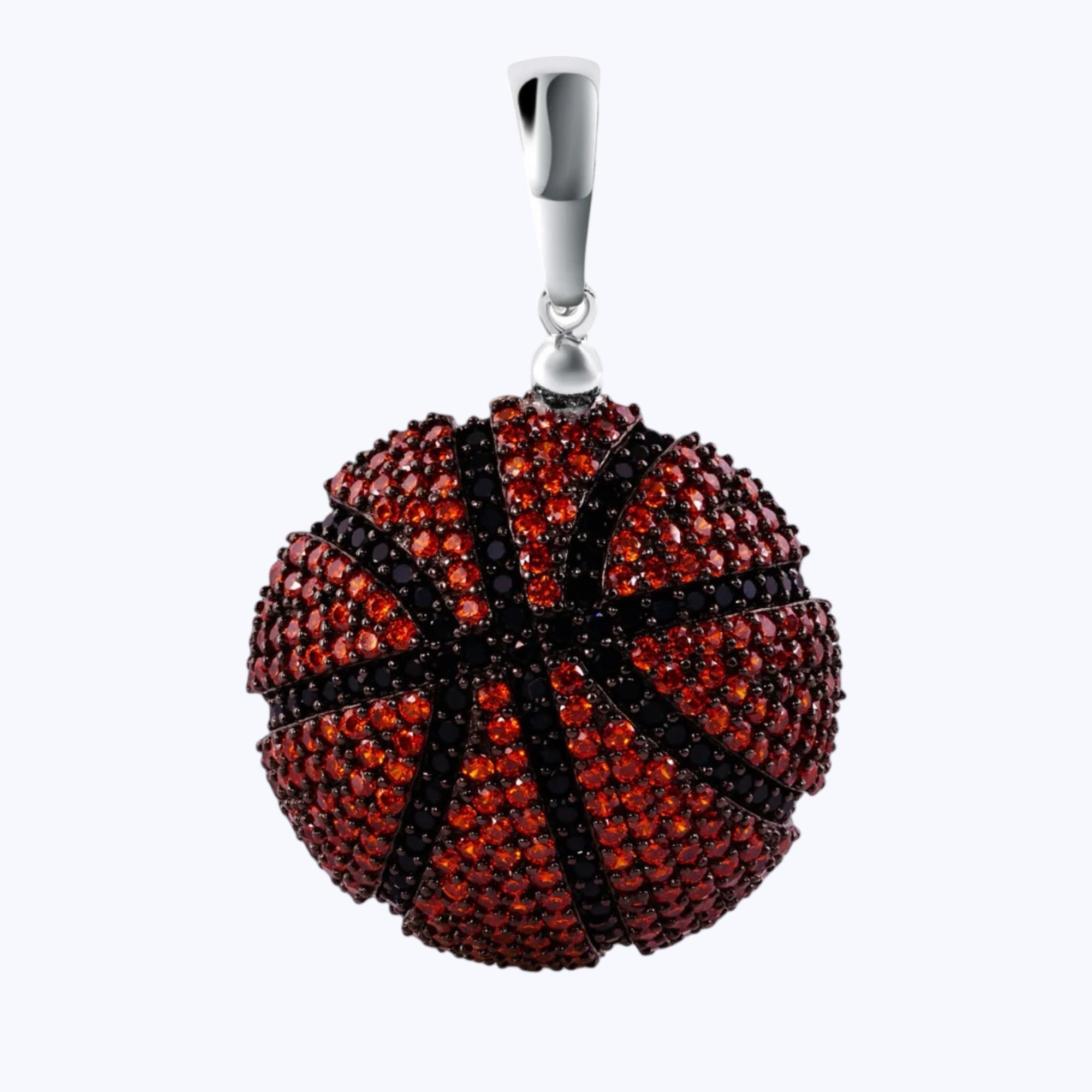 Basketball Pendant – Premium Black & Orange CZ – Sterling Silver