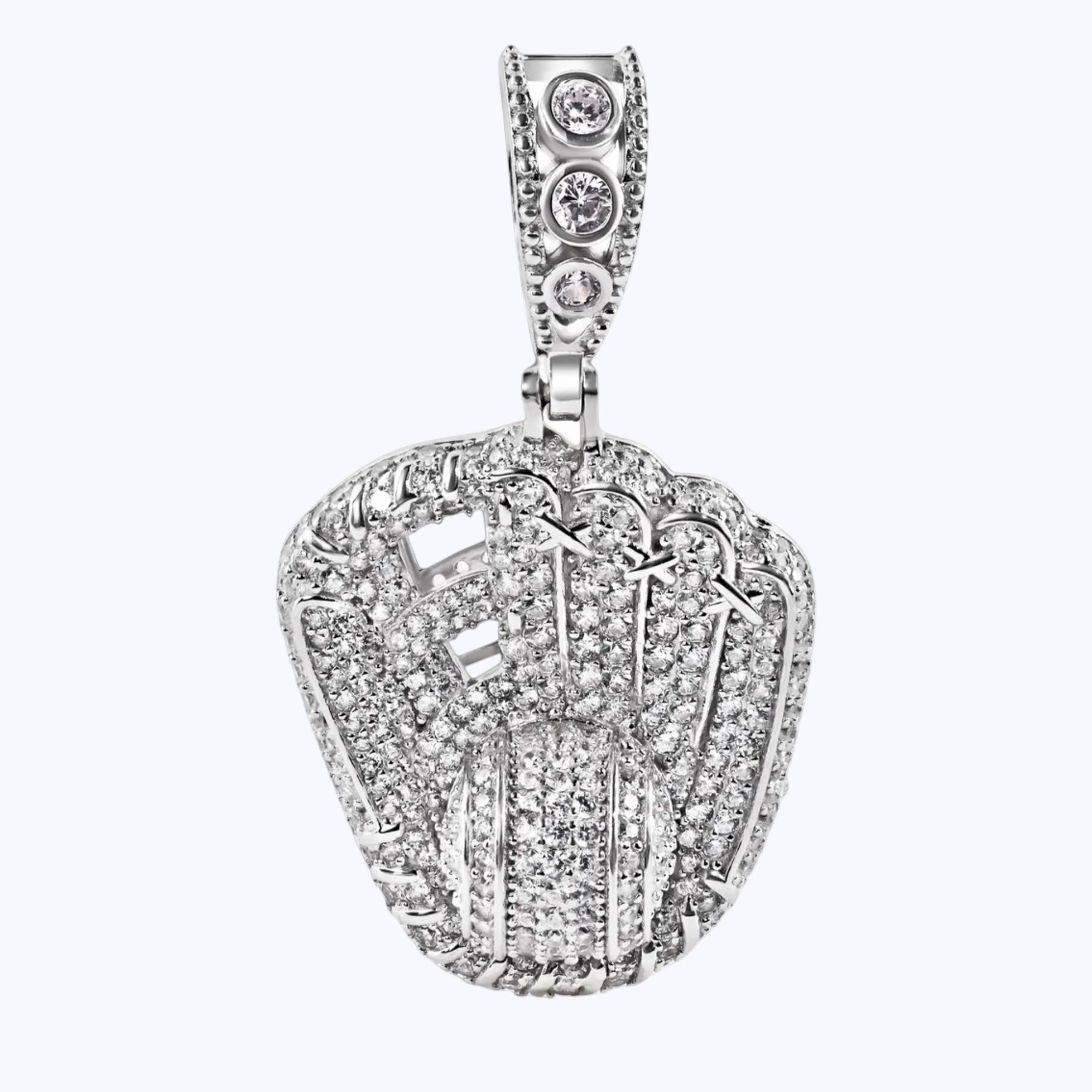 Baseball Glove Pendant – Premium Clear CZ – Sterling Silver