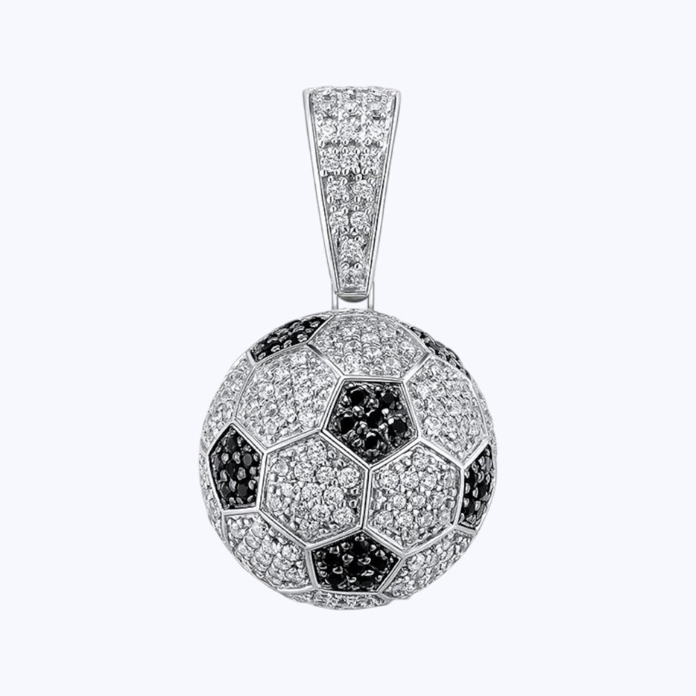 Soccer Pendant – Premium Black & Clear CZ – Sterling Silver