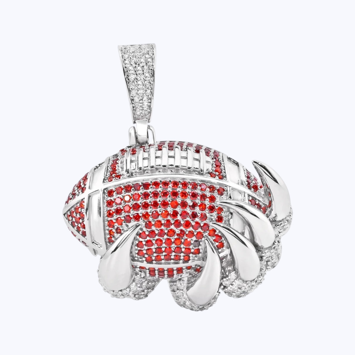 Claw Football Pendant – Premium Clear & Orange CZ – Sterling Silver