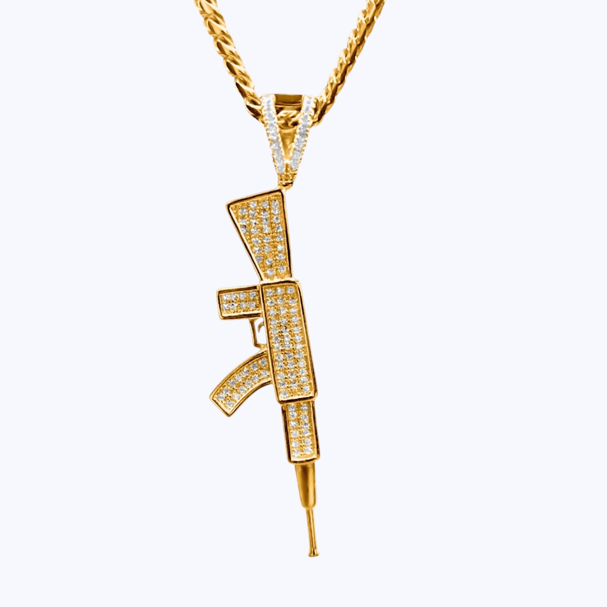 Rifle Gun Pendant – Premium CZ – 14K Gold Over 925