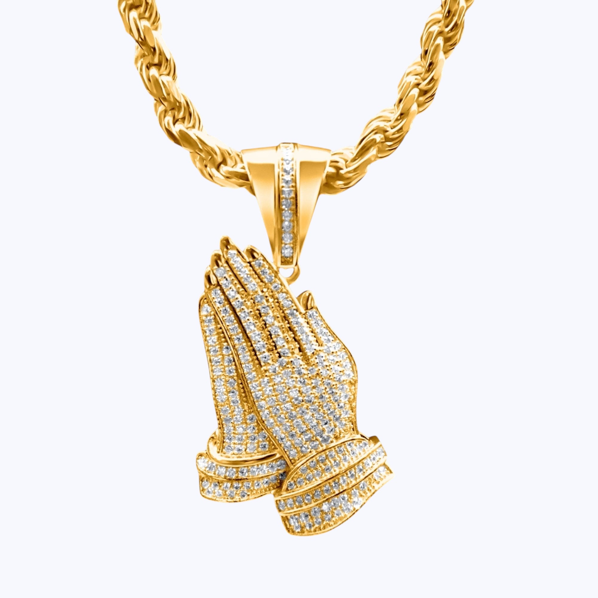 Praying Hands Pendant – Premium CZ – 14K Gold Over 925