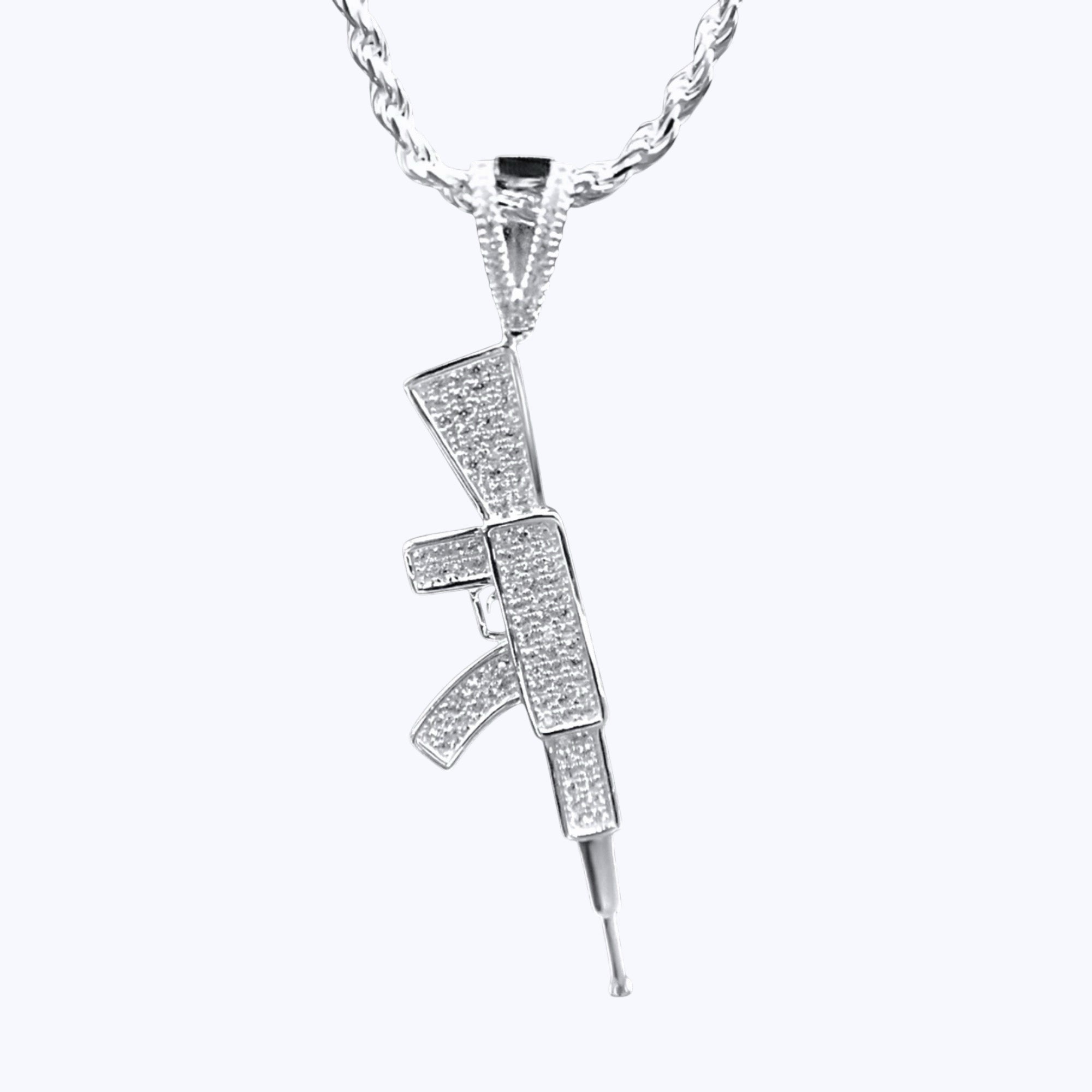 Rifle Gun Pendant – Premium CZ – Sterling Silver